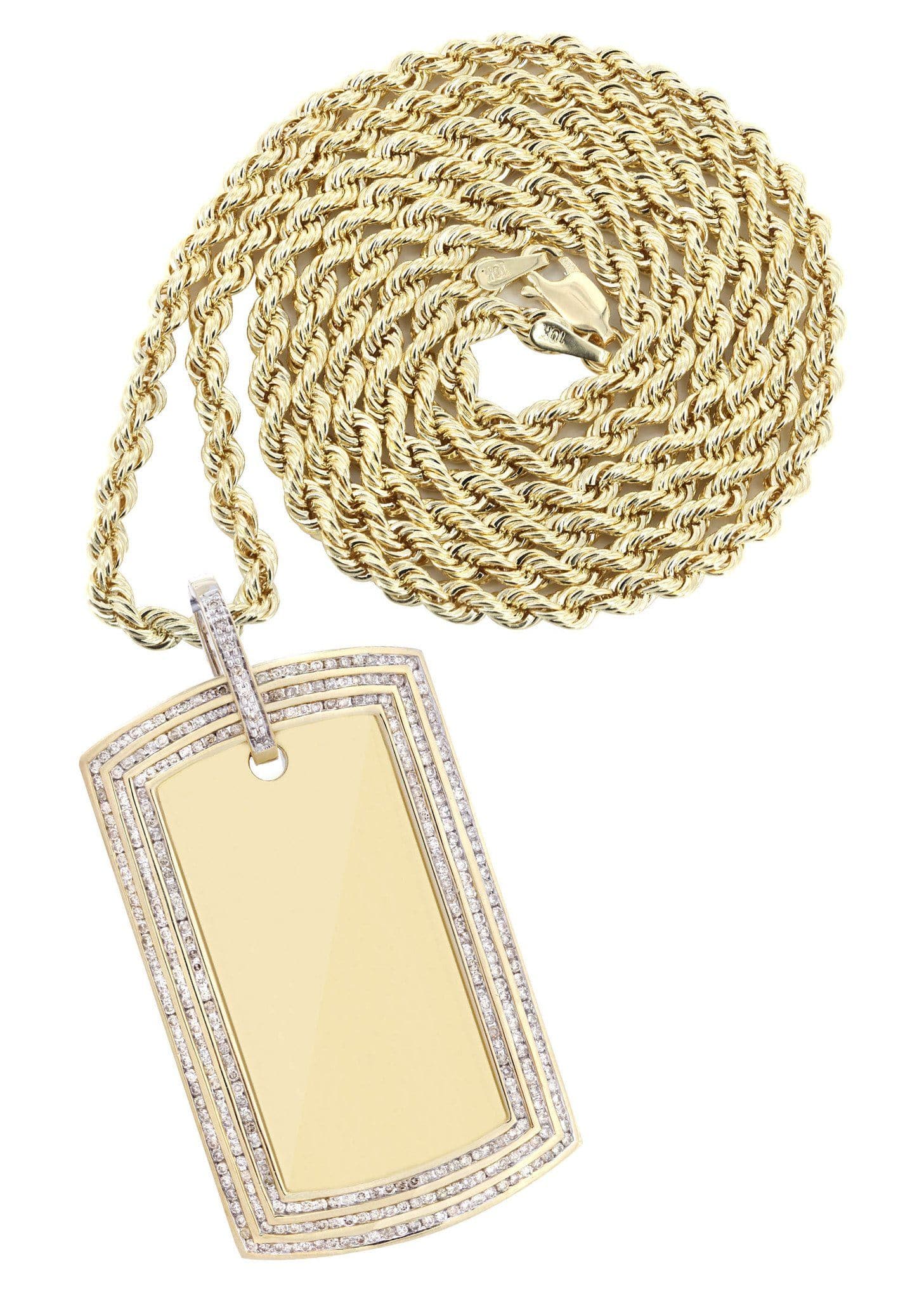 10K Yellow Gold Dog Tag Diamond Necklace for Men & Women | 3.82 Carats Real Diamond Pendant | Perfect Gift for Anniversary, Birthday & Valentines Day | Everyday Wear & Special Occasions