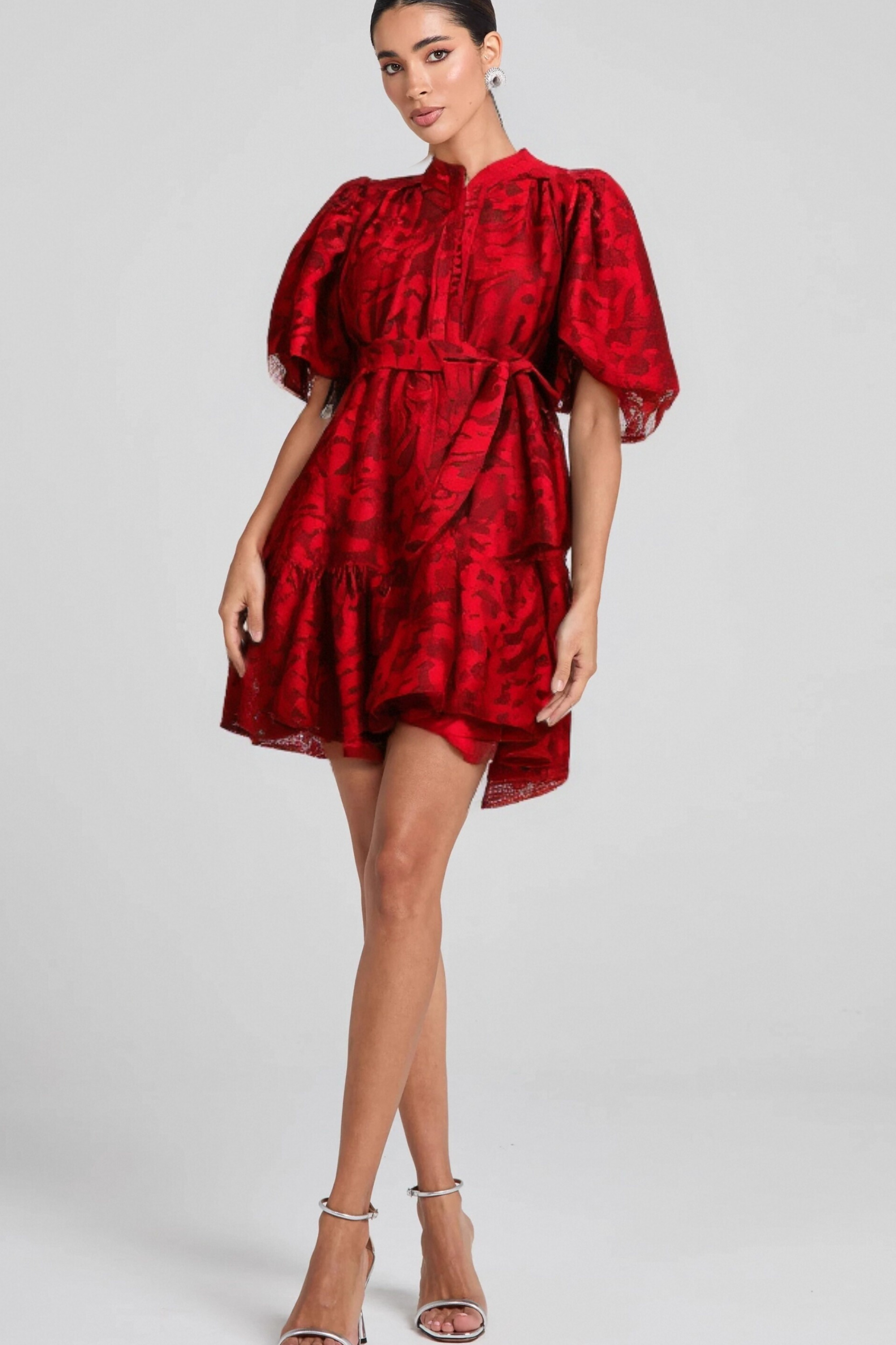 Athena's Red Jacquard Semi-Sheer Mini Dress - Sexy Party & Date Night Outfit for Women