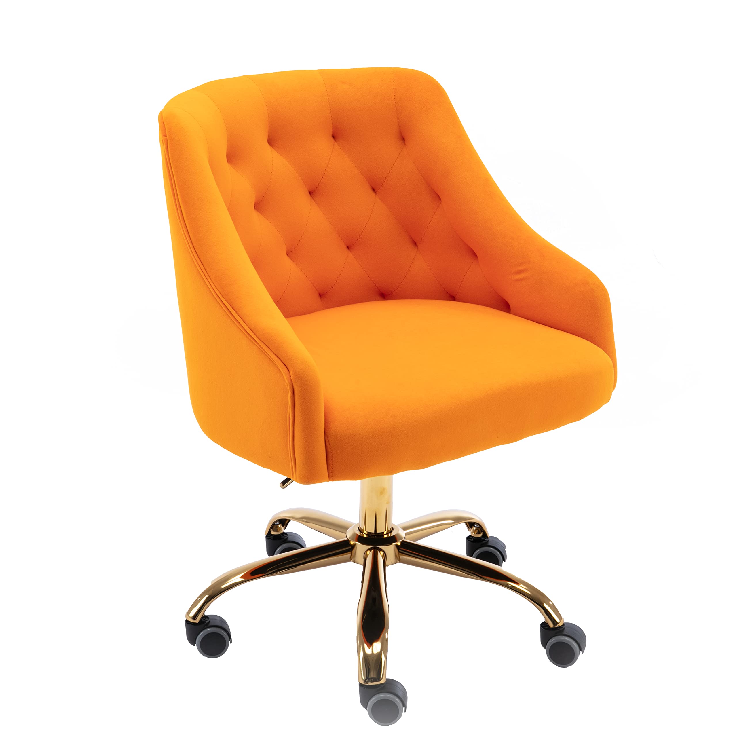 Modern Velvet Home Office Chair with Wheels - Swivel Adjustable Height Desk Chair for Work, Study, Makeup Vanity - Comfortable Task Chair for Living Room & Bedroom (Orange) - Perfect for Remote Work, Gaming & Beauty Stations