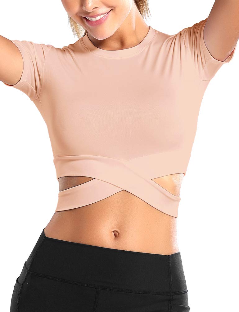 RYGEFNY Women's Short Sleeve Crop Top - Cross Fitted Yoga Workout Tank Top for Gym, Running & Summer Outfits