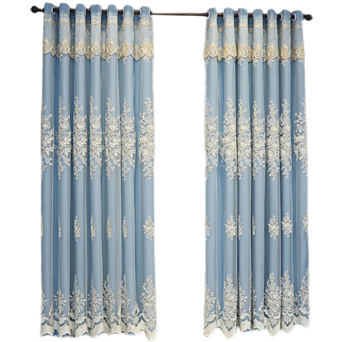 Double Layer Blackout Curtains with Lace Embroidery - Thermal Insulated Energy Saving Tulle Overlay Grommet Drapes for Living Room & Bedroom - Soft Breathable Sheer Curtain Panel (1 Panel) - Perfect for Light Control, Privacy & Home Decor