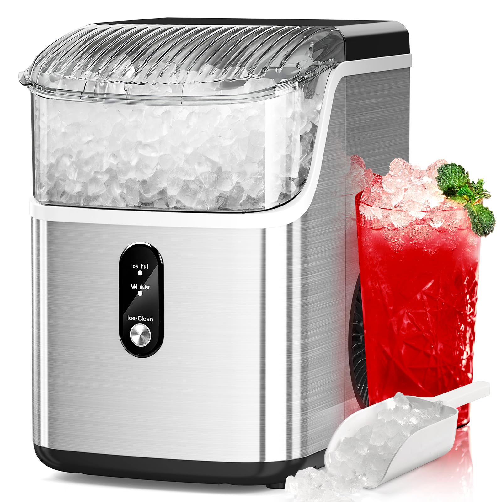ZAFRO Countertop Nugget Ice Maker - 35.5Lbs/24Hrs Pebble Ice Machine with Self-Cleaning & One-Touch Operation | Perfect for Home, Kitchen, Office, Bars & Restaurants | Soft Chewable Ice for Drinks, Cocktails & Smoothies