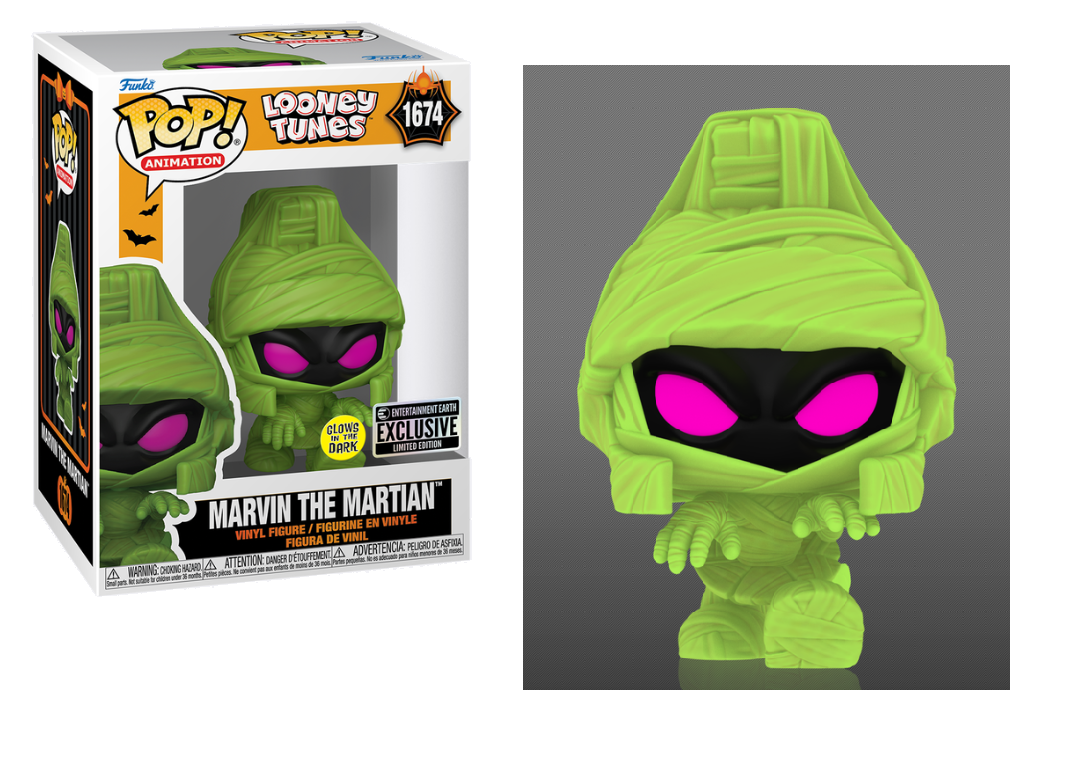 Looney Tunes Marvin the Martian Mummy Glow-in-the-Dark Costume - Entertainment Earth Exclusive Pop Vinyl Figure - Perfect for Halloween Cosplay & Collectors Display