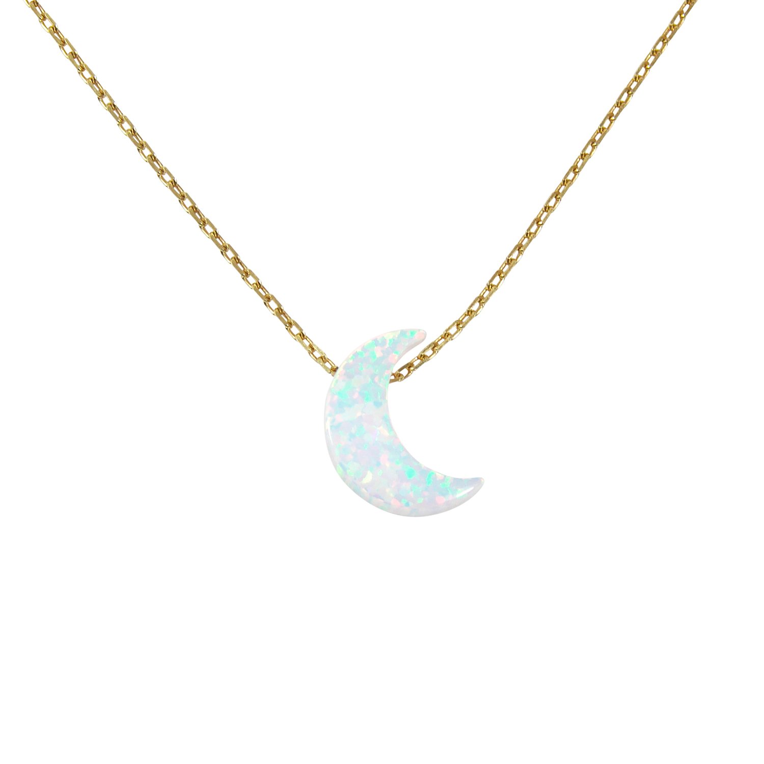White Moon Opal Gold Plated 925 Sterling Silver Necklace - Crescent Moon Pendant for Women, Elegant Layering Jewelry Gift for Birthday, Anniversary & Valentine's Day