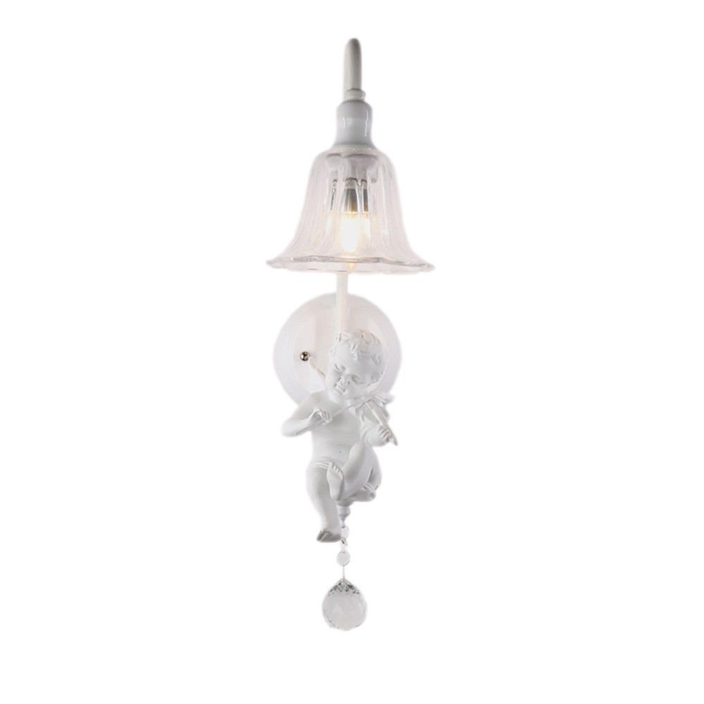 QBIDENG Wall Sconces - Simple Resin Angel Blowing Horn Bird Wall Lamp with Speaker, 45x30x25cm, Perfect for Bedroom & Bedside Lighting