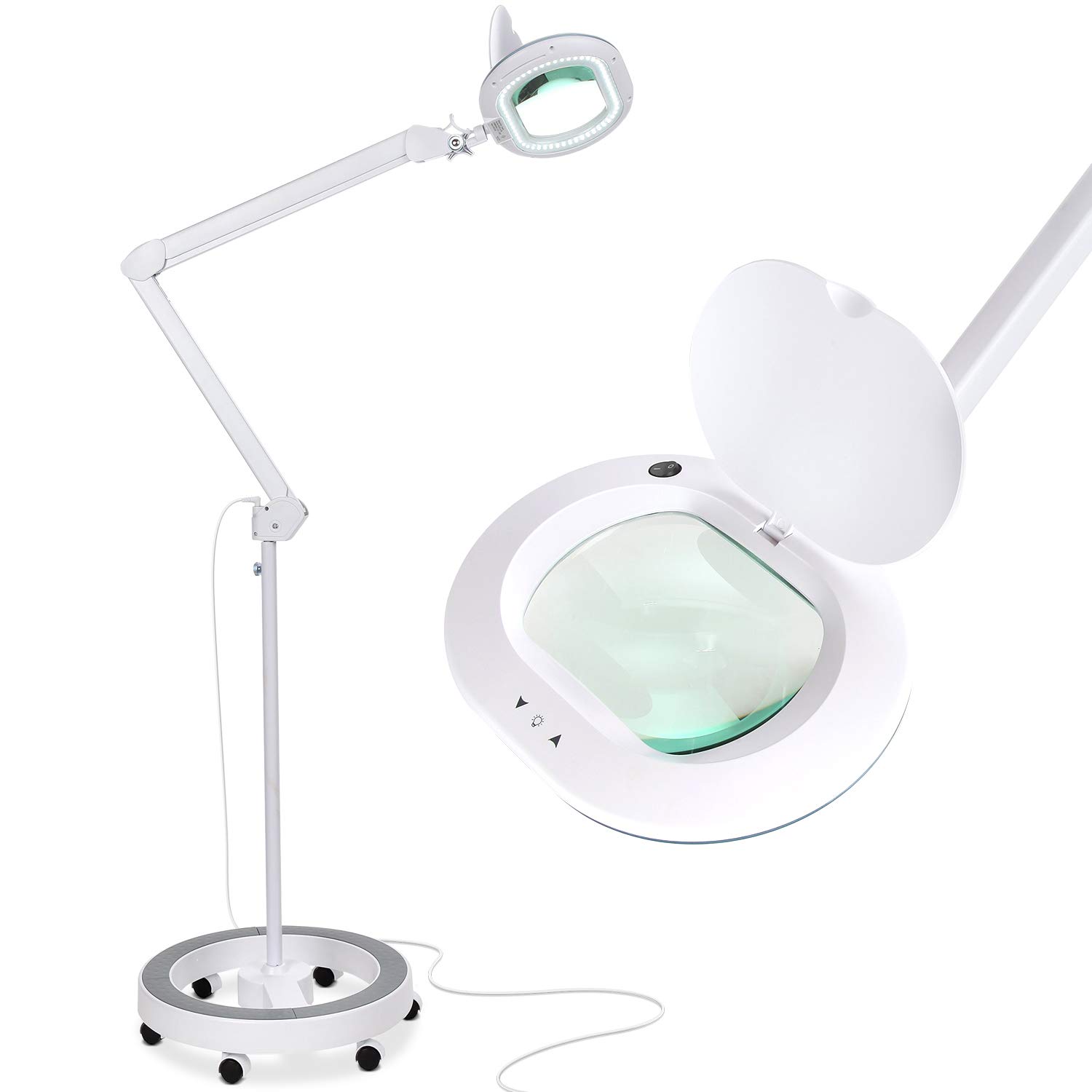 Brightech LightView Pro Magnifying Floor Lamp with LED Light & Sturdy 6-Wheel Base - 5X Magnifying Glass for Crafts, Reading, Facials & Detailed Work - Perfect for Hobbyists, Seniors & DIY Projects