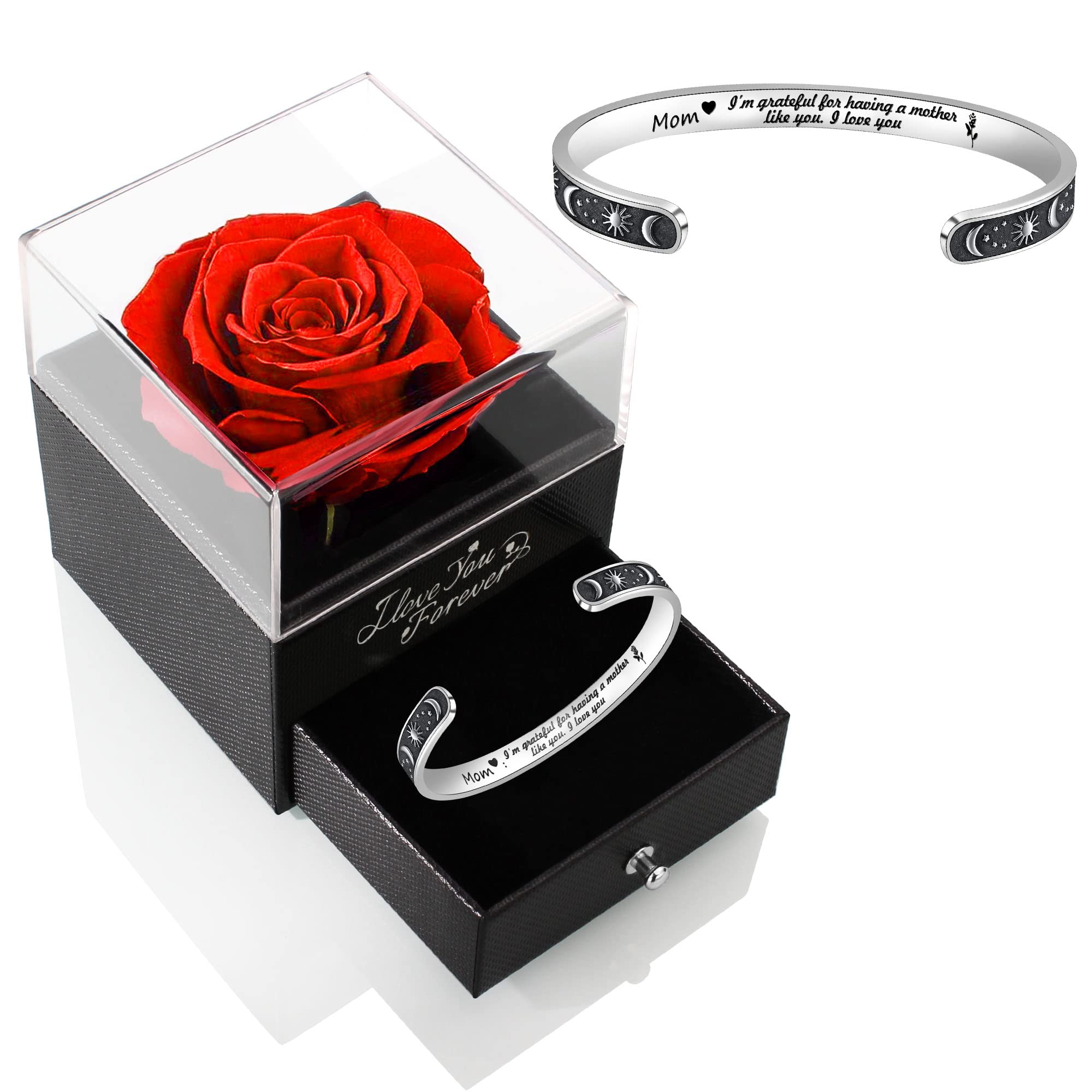 Preserved Red Rose Bracelet Gift Set for Women - Perfect for Mom, Wife, Girlfriend | Mother's Day, Valentine's, Anniversary & Birthday Present | Elegant Jewelry for Special Occasions & Romantic Moments