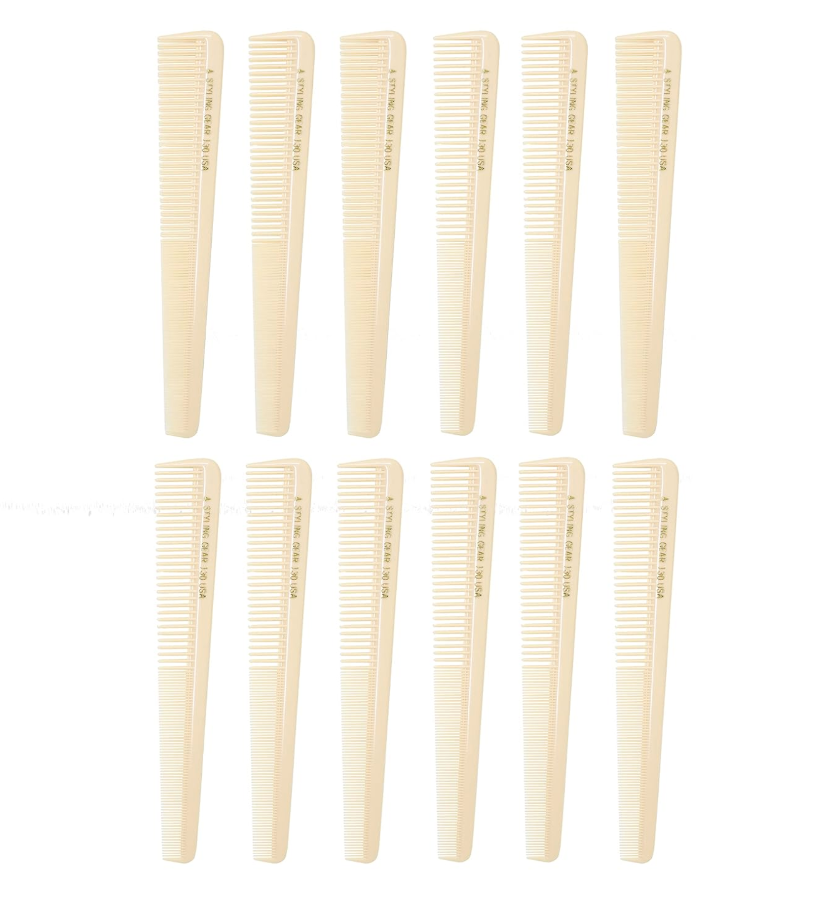 Professional Barber Cutting Combs - 12-Pack Tapered Styling Gear #130 for Hairdressers & Salon Use - Perfect for Fades, Undercuts & Precision Haircuts