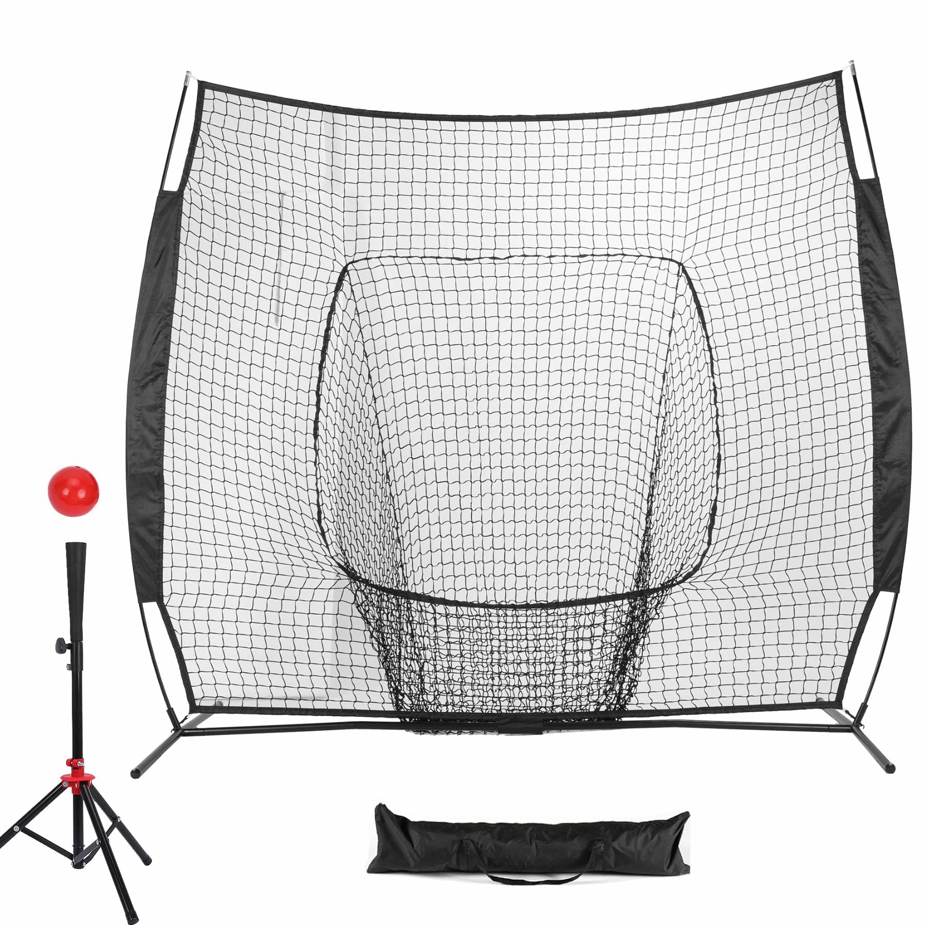 7x7 Baseball Practice Net with Tee Kit - Portable Hitting & Pitching Training Net for Baseball & Softball - Includes Carry Bag & Weighted Balls - Perfect for Backyard, Field & Batting Cage Drills