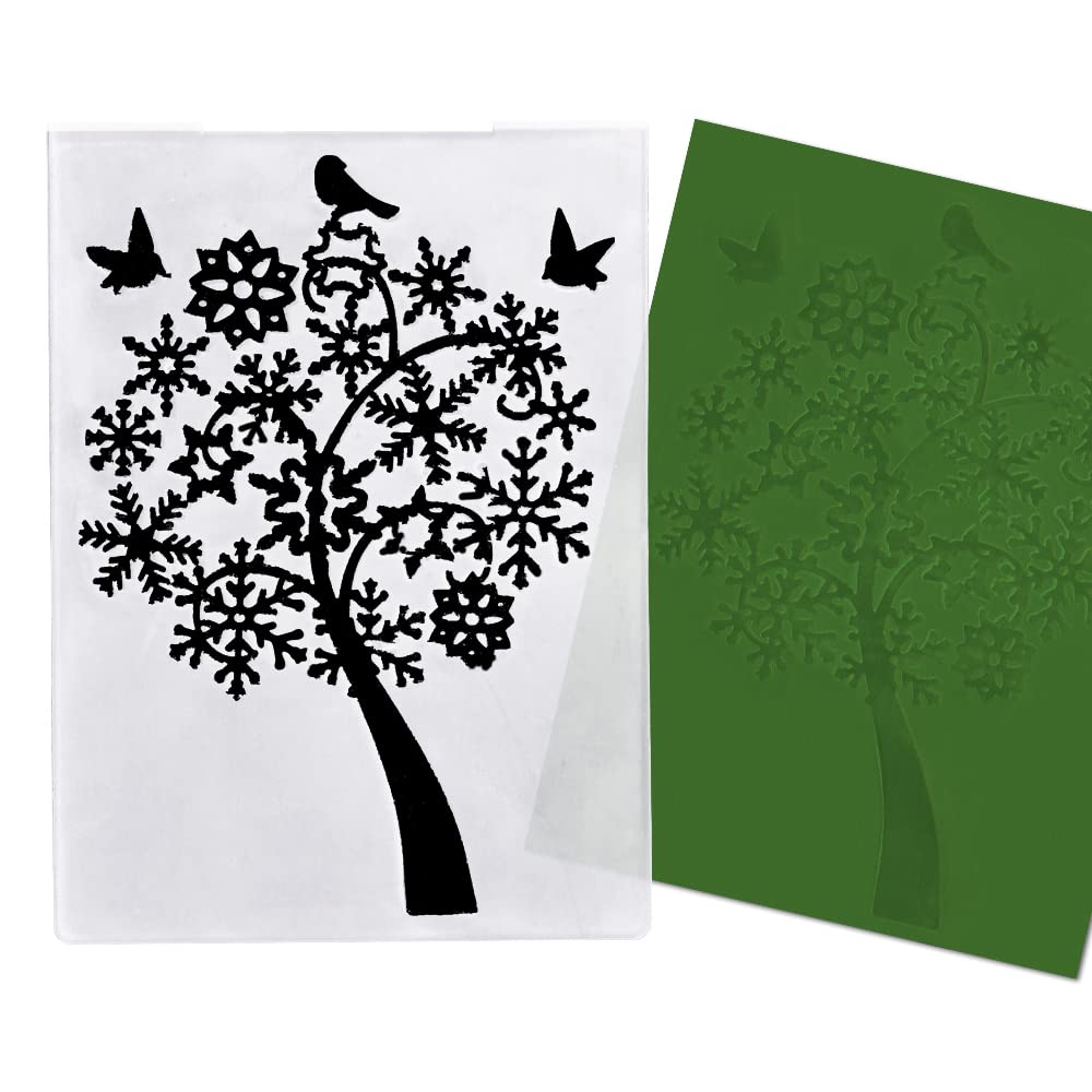 5.7 × 4.2 Inch Trees Leaves Embossing Folders for Card Making - Snowflake & Leaf Pattern Plastic Craft Stencils for DIY Scrapbooking, Greeting Cards & Paper Crafts | Perfect for Holiday Cards, Wedding Invitations & Memory Albums
