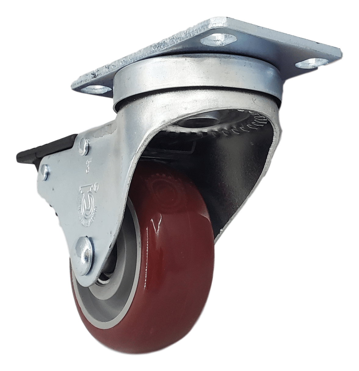 3 x 1 1/4 Inch Heavy Duty Polymadic Swivel Casters with Total Lock Brake - 300 lbs Capacity - for Industrial Equipment, Furniture, and Workbenches