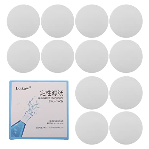 TEHAUX 100Pcs Qualitative Filter Paper - 9cm Diameter Round Medium Flow Rate Lab Filter Paper Discs for Chemistry Experiments & Coffee Brewing (White)