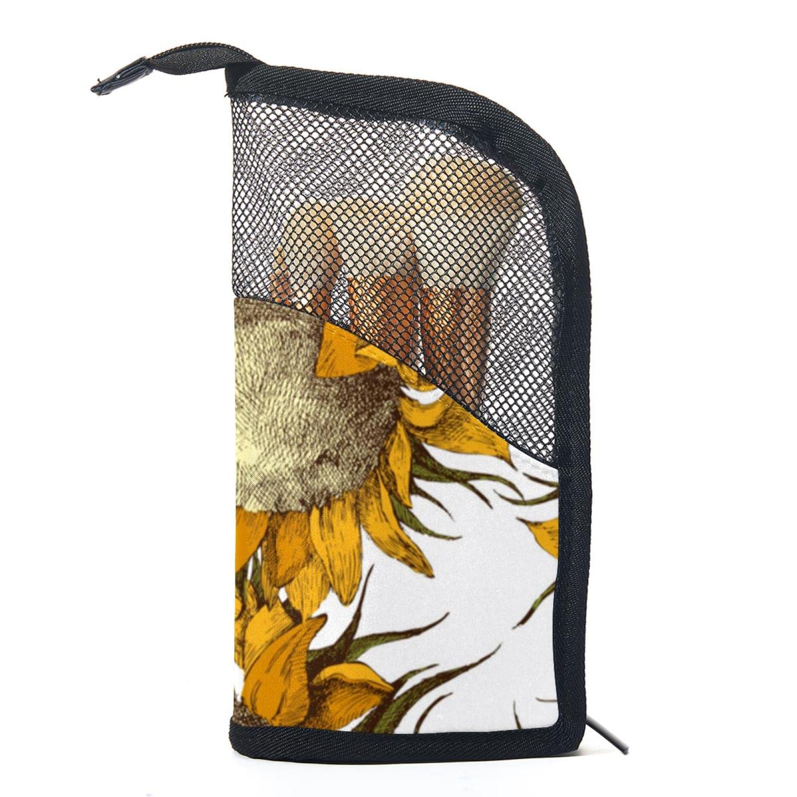 12-Piece Sunflower Pattern Makeup Brush Organizer Bag – Portable Makeup Brush Holder Case for Travel & Home Storage