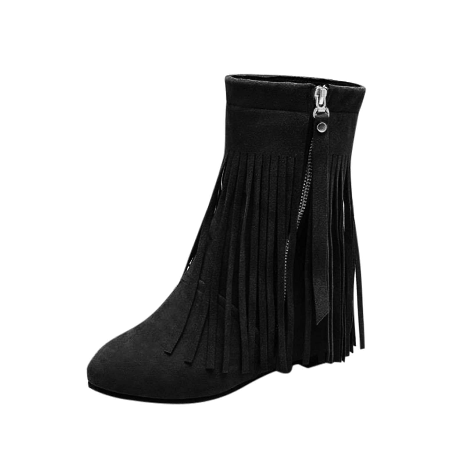 Women's Comfortable Flat Ankle Boots with Zipper - Solid Color Suede Fringe Fashion Boots | Perfect for Casual Outfits, Office Wear & Fall/Winter Style