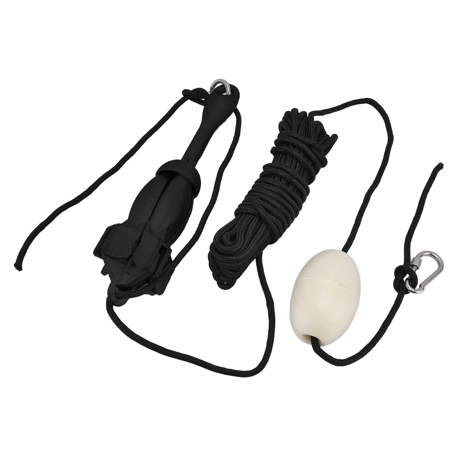 Foldable PVC Grapnel Boat Anchor with 40ft Marine Rope & Storage Bag - 4 Flukes Carbon Steel Design for Ships, Kayaks, and Fishing Boats | Perfect for Shallow Waters, Mooring, and Marine Marking (Black)