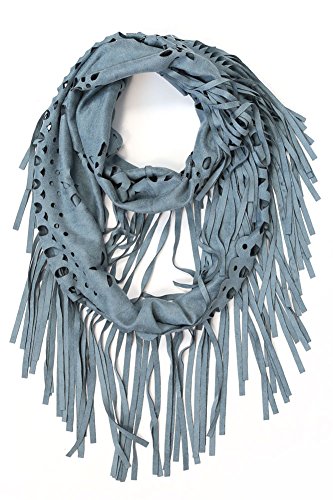 Stylish Faux Suede Infinity Scarf with Laser Cut Fringe - Women's Fashion Accessory for Fall & Winter Outfits, Office Wear and Casual Occasions