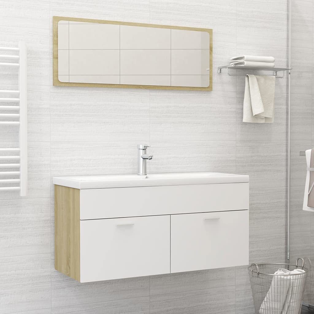 KTHLBRH Bathroom Vanity Set with Dresser & Combination Cabinet - White & Sonoma Oak Chipboard for Modern Bathroom Storage & Organization - Perfect for Small Bathrooms, Apartments, and Powder Rooms