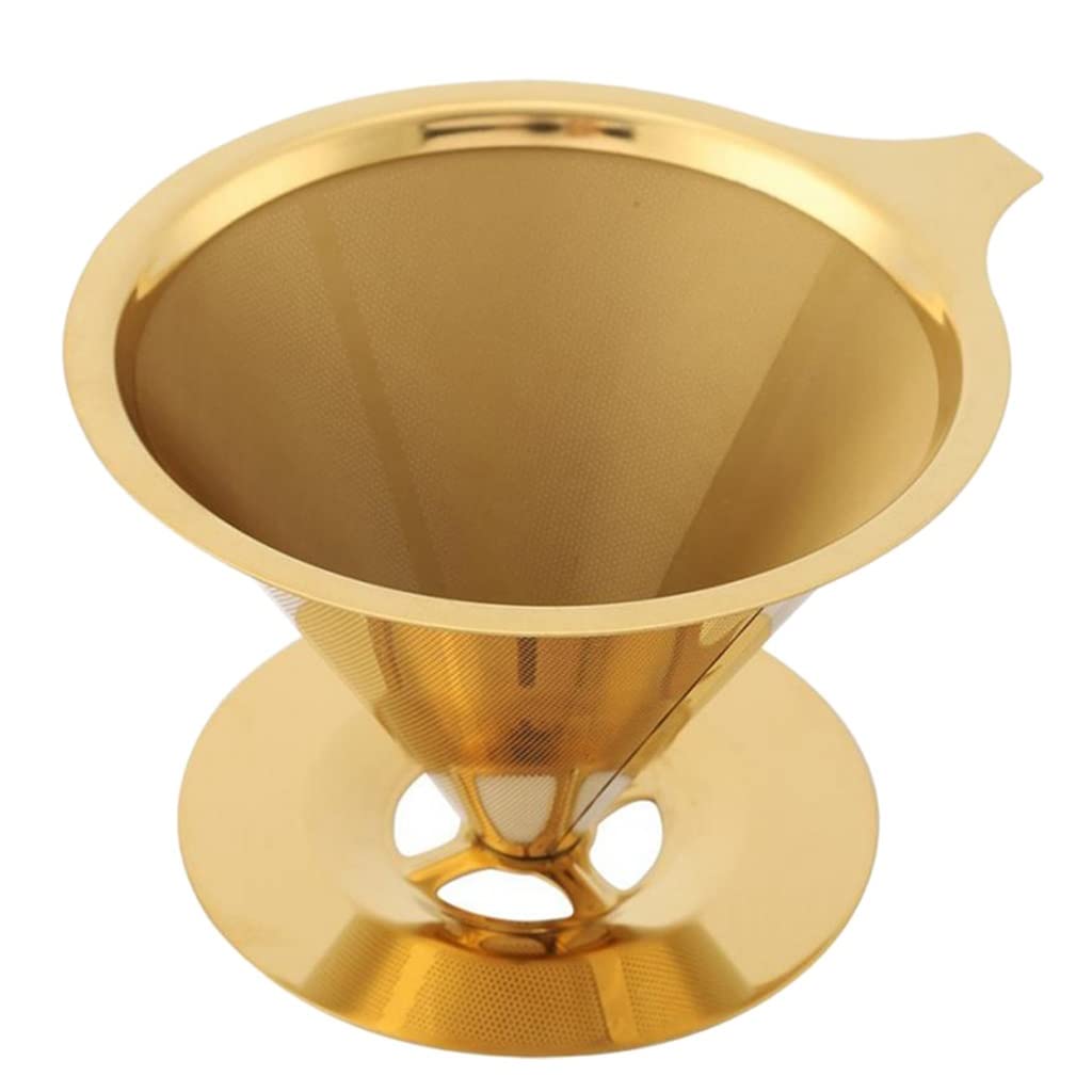 Premium Double Wall Stainless Steel Titanium Gold Pour Over Coffee Dripper - Insulated Coffee Filter with Handle & Cup Stand - Perfect for Home Brewing, Office Use & Camping Coffee Making