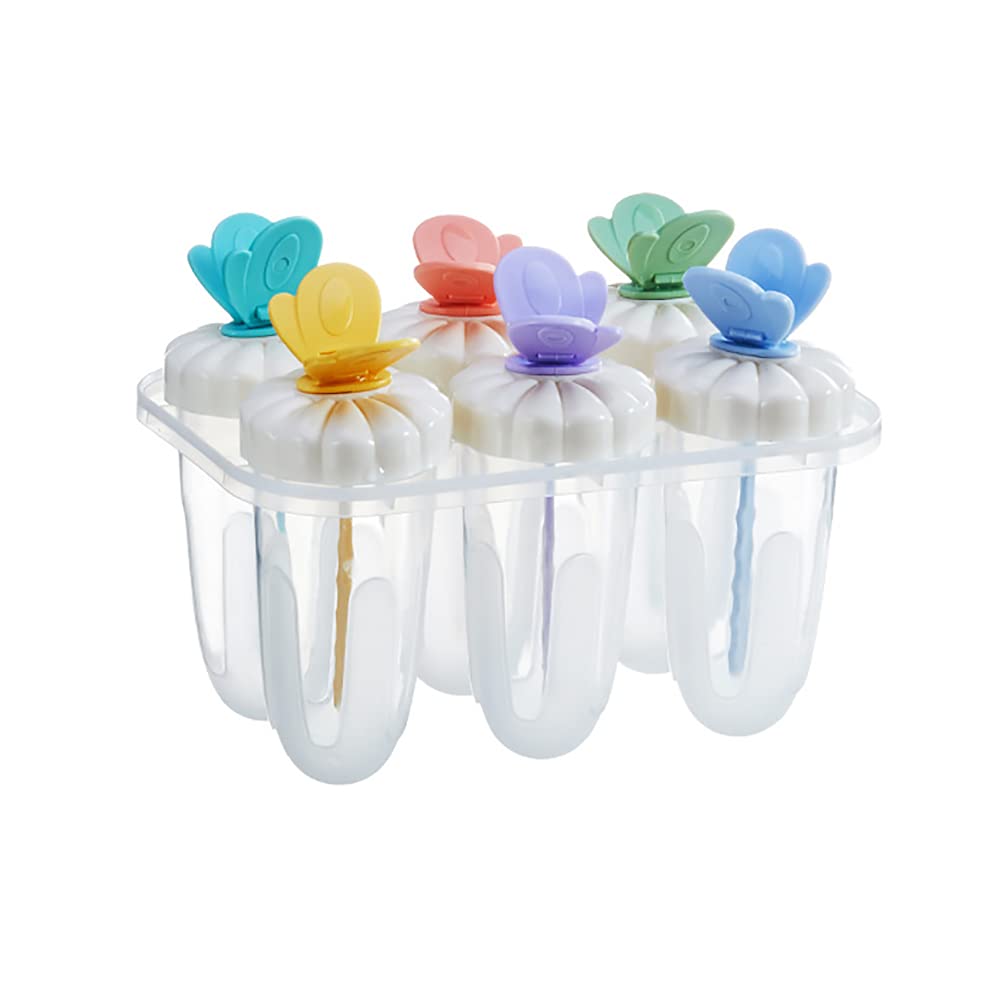 JJINPIXIU 6-Piece Cartoon Butterfly Ice Cream Mold Set - Reusable DIY Popsicle Maker with Lid for Homemade Frozen Treats - Perfect for Kids' Parties, Summer Snacks & Family Dessert Fun