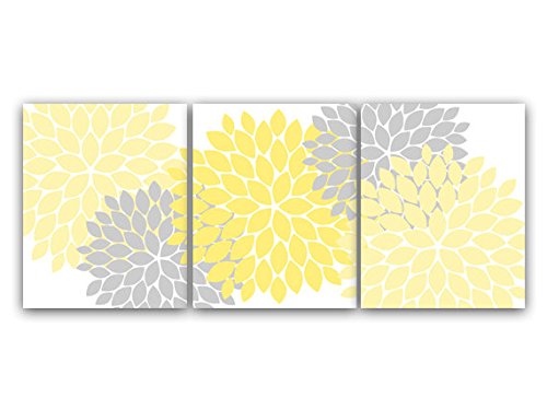Yellow and Gray Flower Burst Art Prints - Modern Home Décor Wall Art for Living Room, Bedroom & Office - Premium Canvas Painting by HOME37 | Perfect for Housewarming Gifts & Interior Design