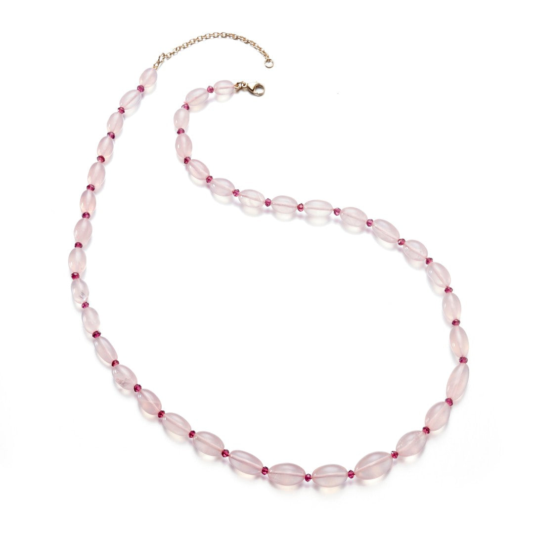 Rose Quartz & Garnet Bead Necklace - Healing Crystal Jewelry for Women, Natural Stone Beaded Choker with Adjustable Chain - Perfect for Meditation, Yoga & Spiritual Gifts
