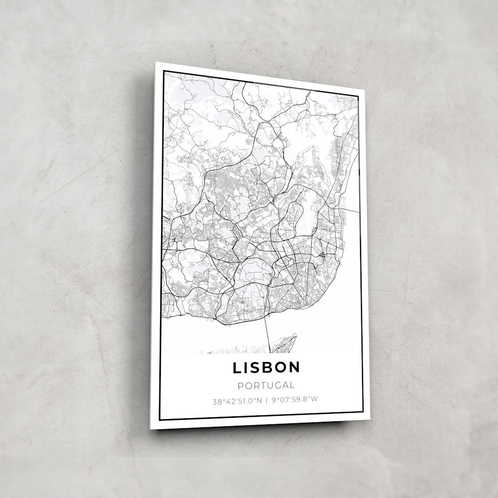 Lisbon Map Glass Wall Art - Stunning Cityscape Decor for Home & Office - Perfect for Living Room, Bedroom, or Gift