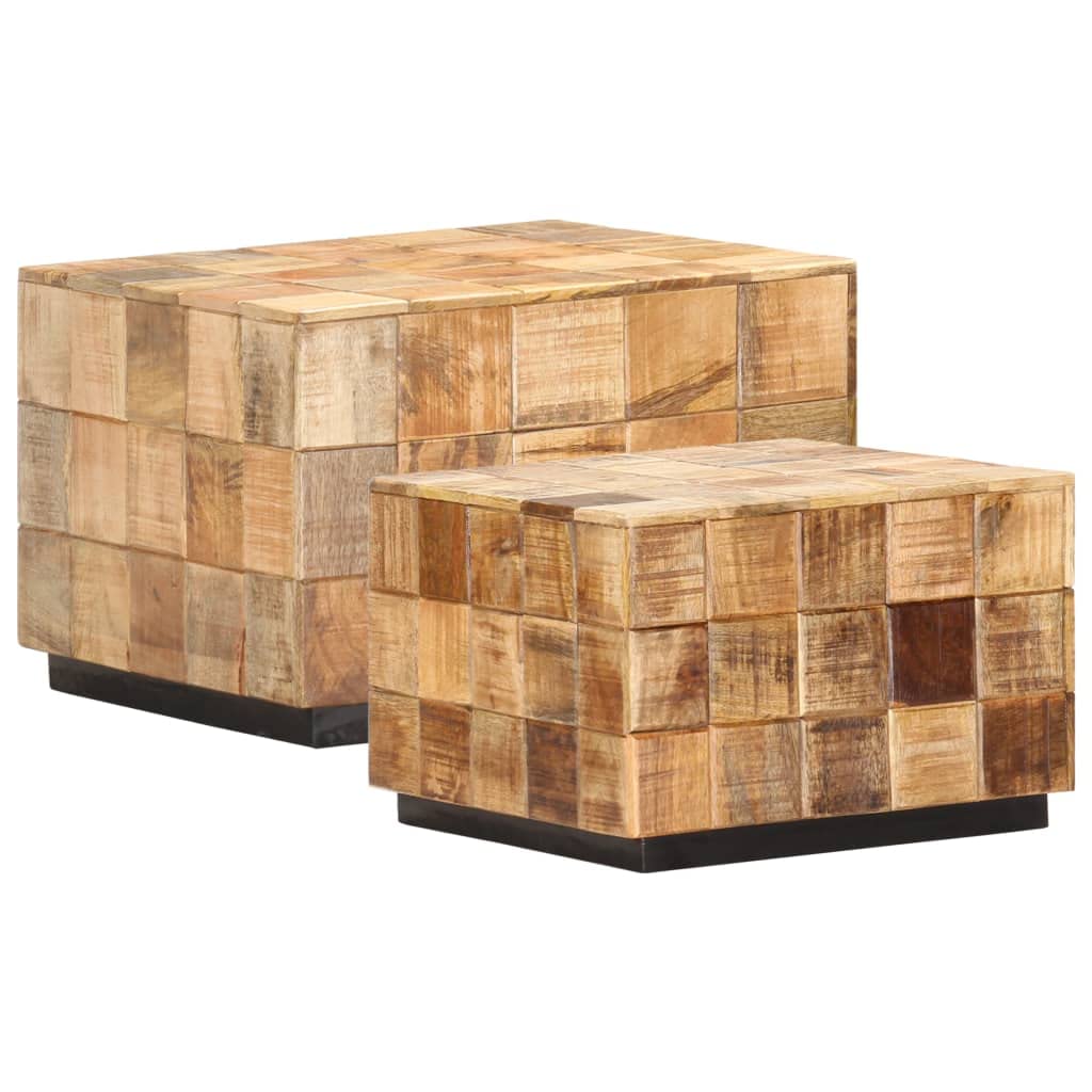2-Piece Rough Mango Wood Coffee Table Set with Block Design - Modern Living Room Furniture for Small Spaces & Home Decor