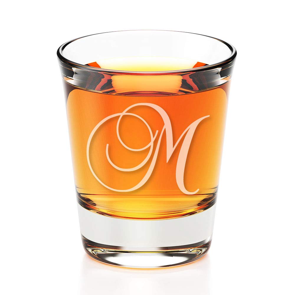 Elegant Engraved Letter M Shot Glass - Personalized Fluted Whiskey Glass for Gifts, Parties & Home Bar Decor