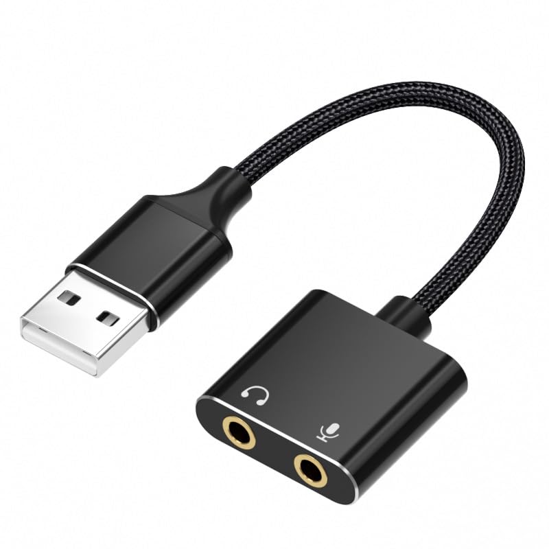 USB Sound Card Adapter with 3.5mm Jack - External Audio Adapter for Windows, Mac, Linux PC, Laptops, Desktops & PS4 - Compatible with Headsets & Speakers (Black) - Perfect for Gaming, Online Meetings & Music Listening