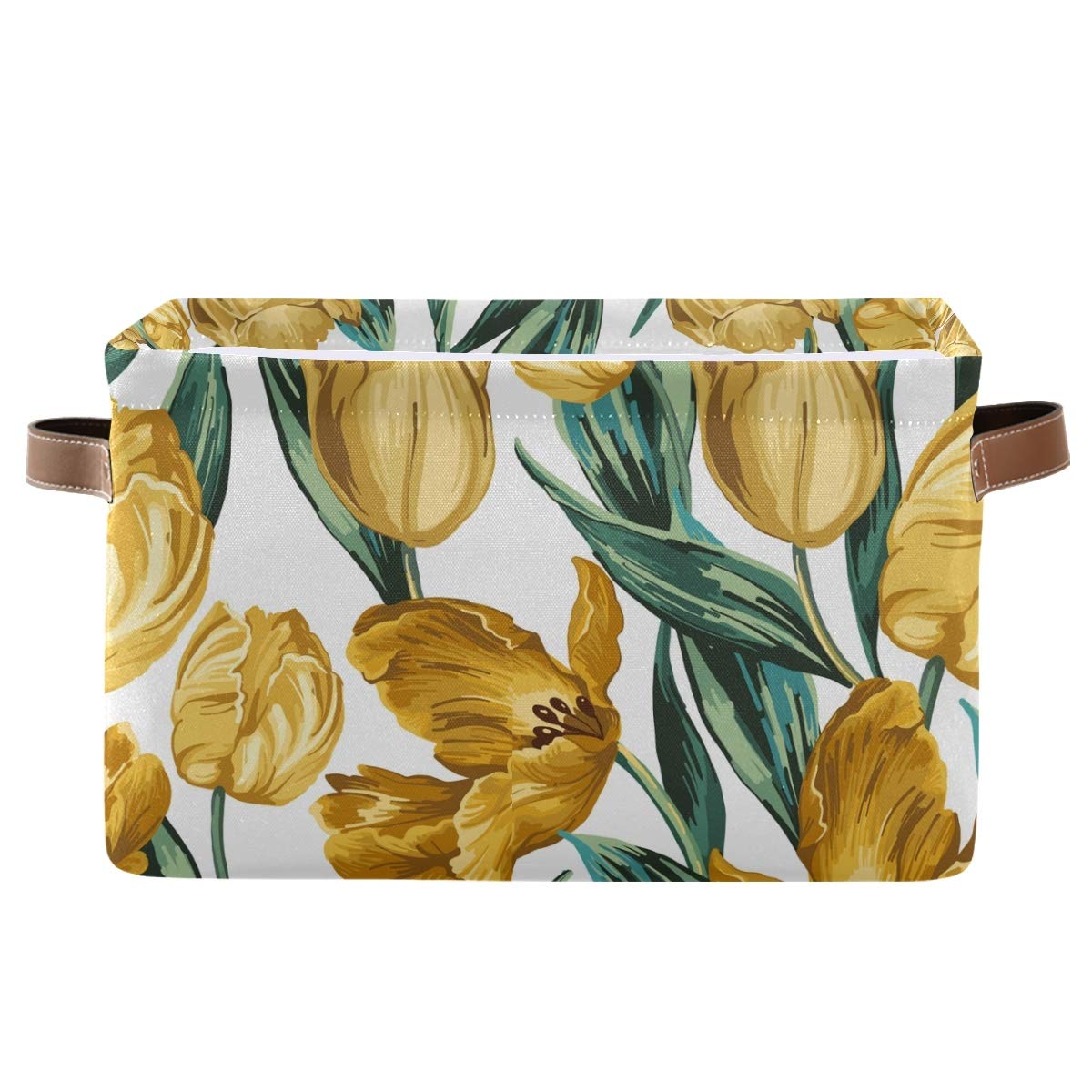 Yellow Tulips Canvas Storage Basket - Home & Office Organizer for Shelves & Closets