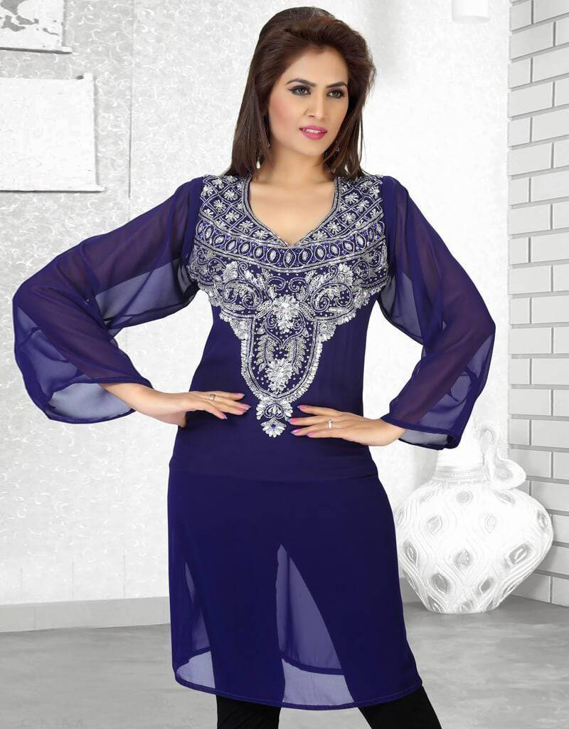 Stylish Faux Georgette Short Kaftan Dress for Women - Summer Beach Cover Up, Boho Chic Loungewear & Vacation Outfit