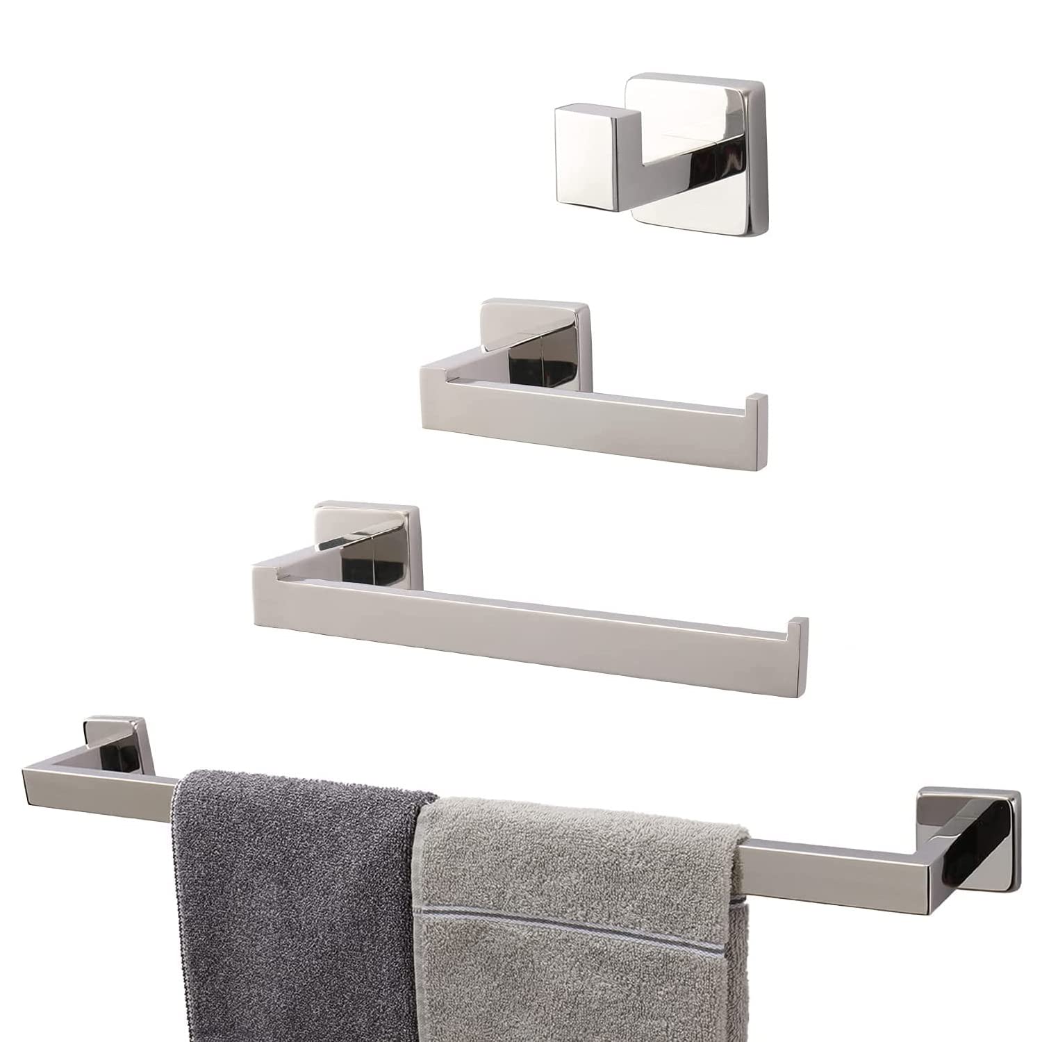 TocTen 4-Piece Bathroom Hardware Set - 304 Thickened Stainless Steel Square Towel Rack with 24