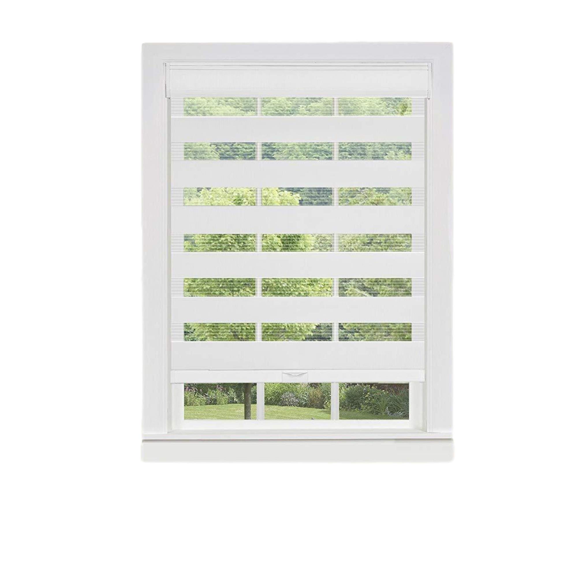 PowerSellerUSA Cordless Zebra Blinds Roller Shade - Celestial Sheer Double Layer Window Shades for Privacy & Light Control - Day & Night Window Drapes - 35