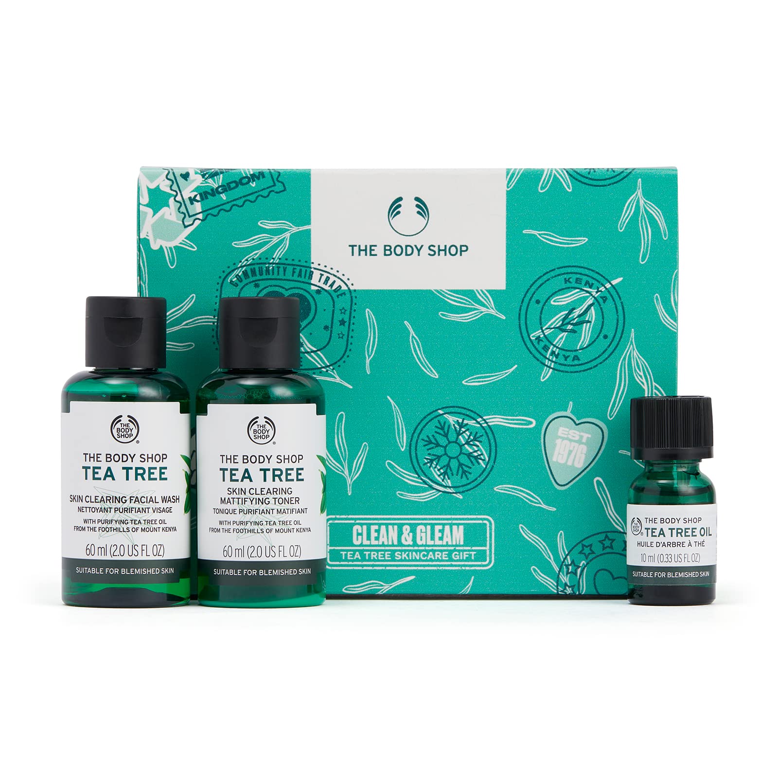 The Body Shop Tea Tree Skincare Gift Set – Purifying & Refreshing Face Care for Oily, Blemished Skin – Vegan 3-Piece Kit – Energizing Facial Routine for Acne-Prone Skin – Perfect for Daily Use & Travel Skincare Essentials
