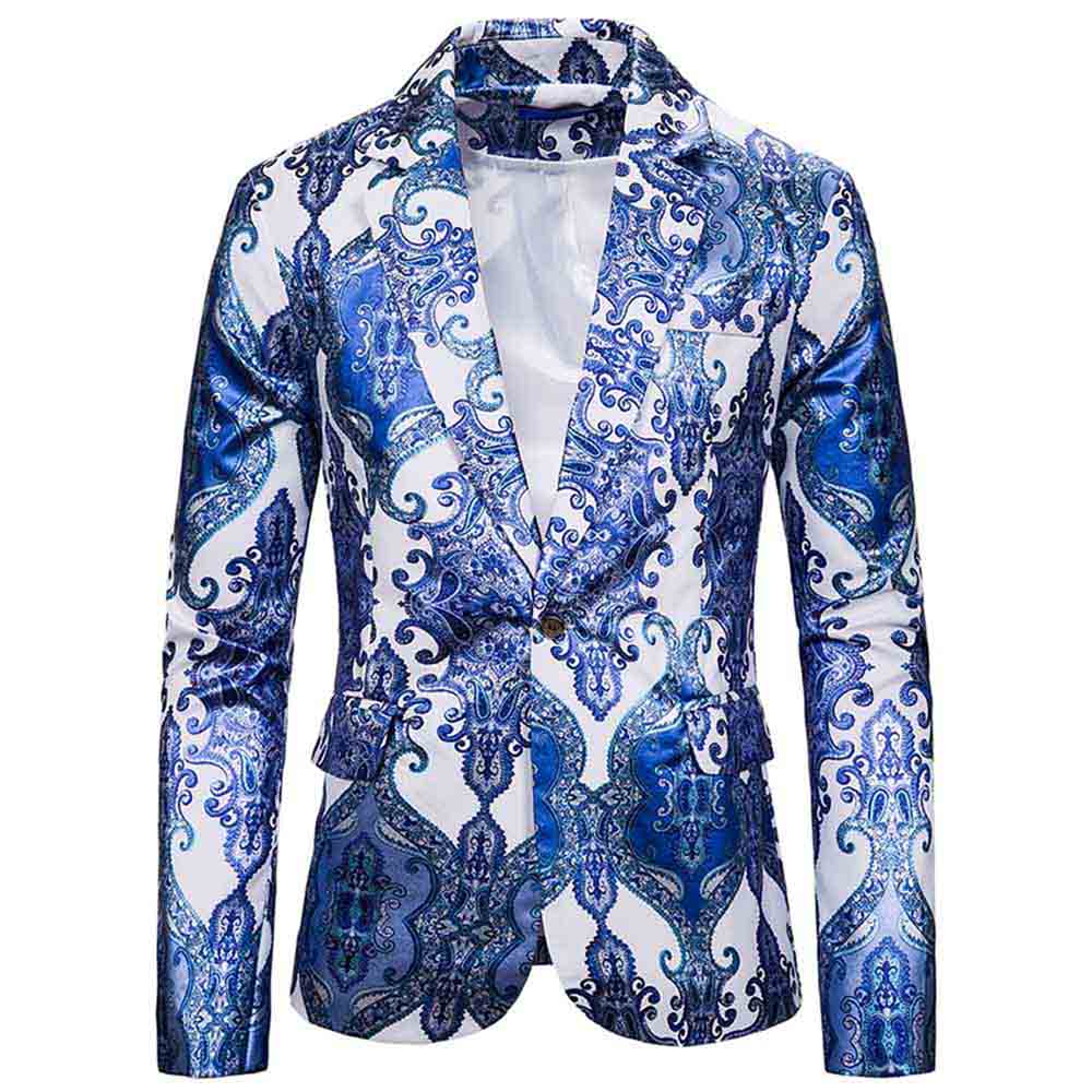 Men's Slim Fit Casual Printed Blazer Jacket - Light Blue Floral Party Coat for Weddings, Date Nights & Office Wear