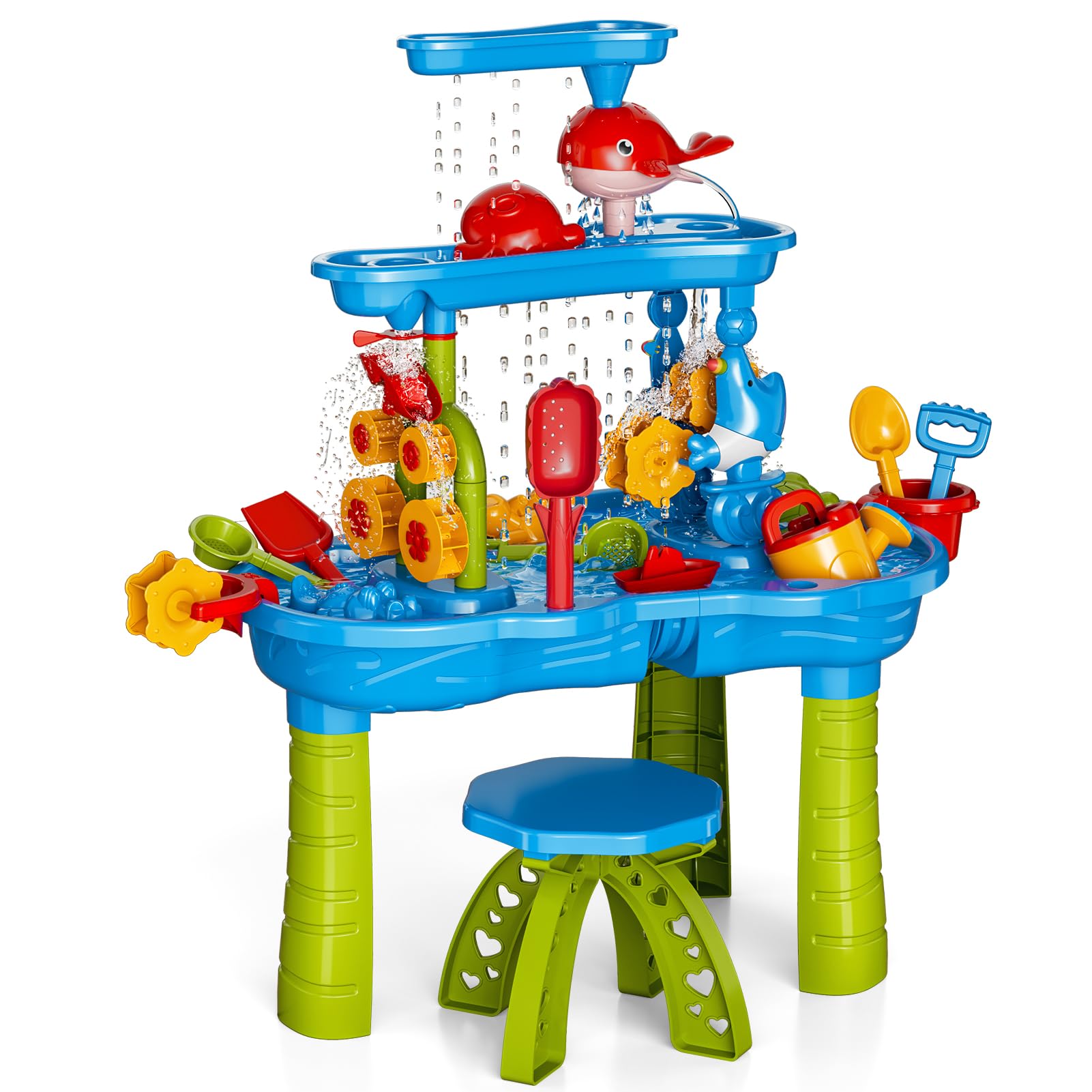 Lucky Doug 3-Tier Sand and Water Play Table for Toddlers - Outdoor Beach Toys for Kids Ages 3-7 | Perfect for Backyard, Beach & Playground Fun