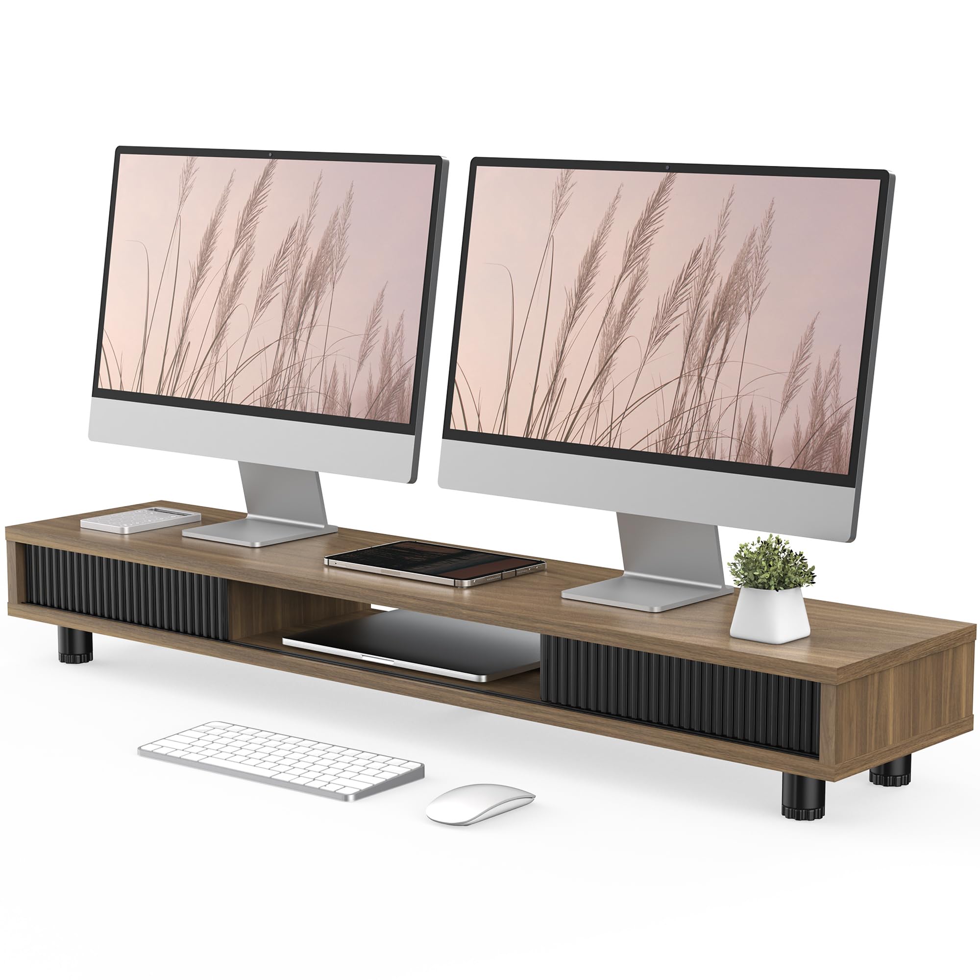 Dual Monitor Stand with Storage Shelf - 42.5