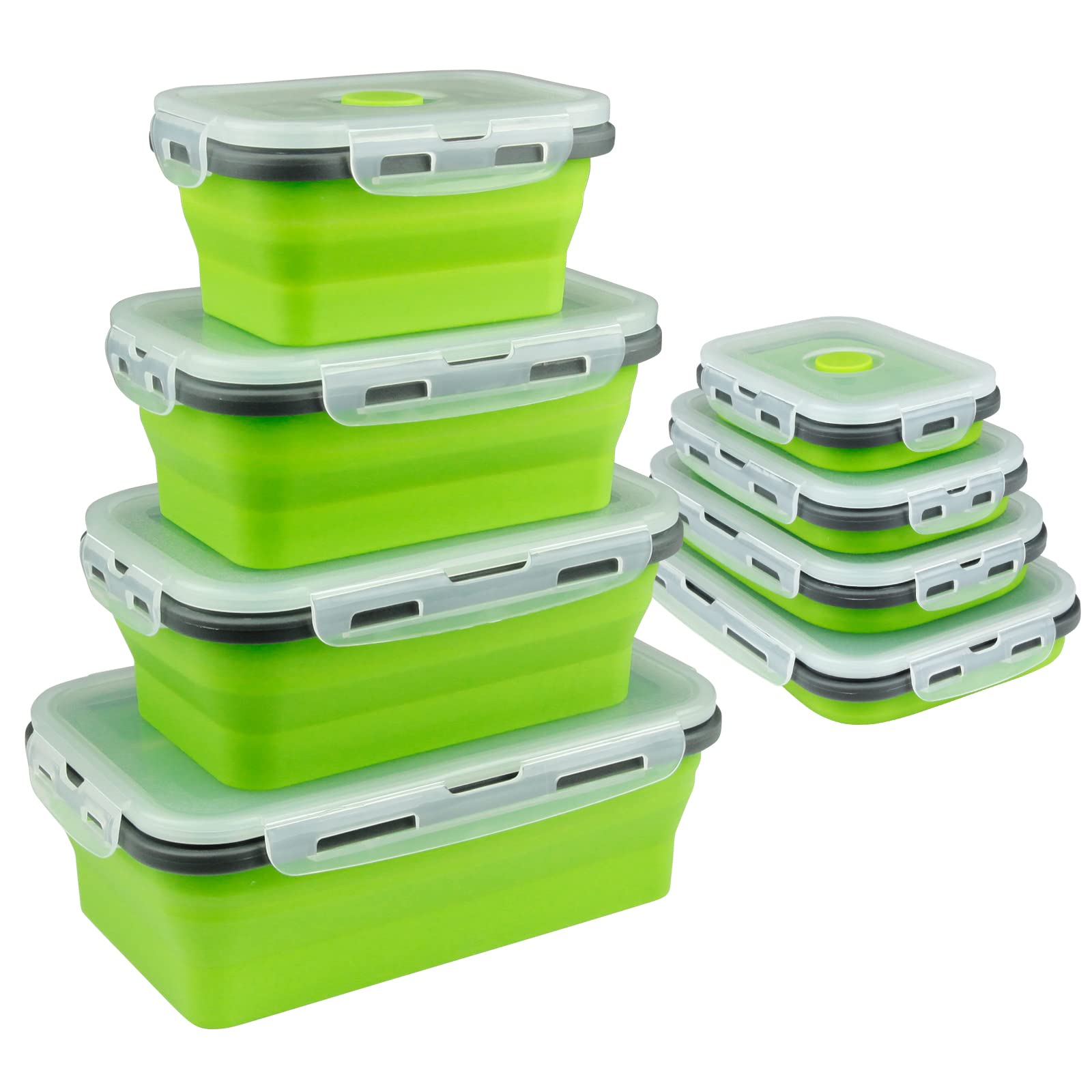 Collapsible Silicone Food Storage Containers 4-Pack with Lids - Microwave, Dishwasher & Freezer Safe - Space Saving Kitchen Organizers for Meal Prep, Camping, Picnics, RV Travel & Office Lunch Storage