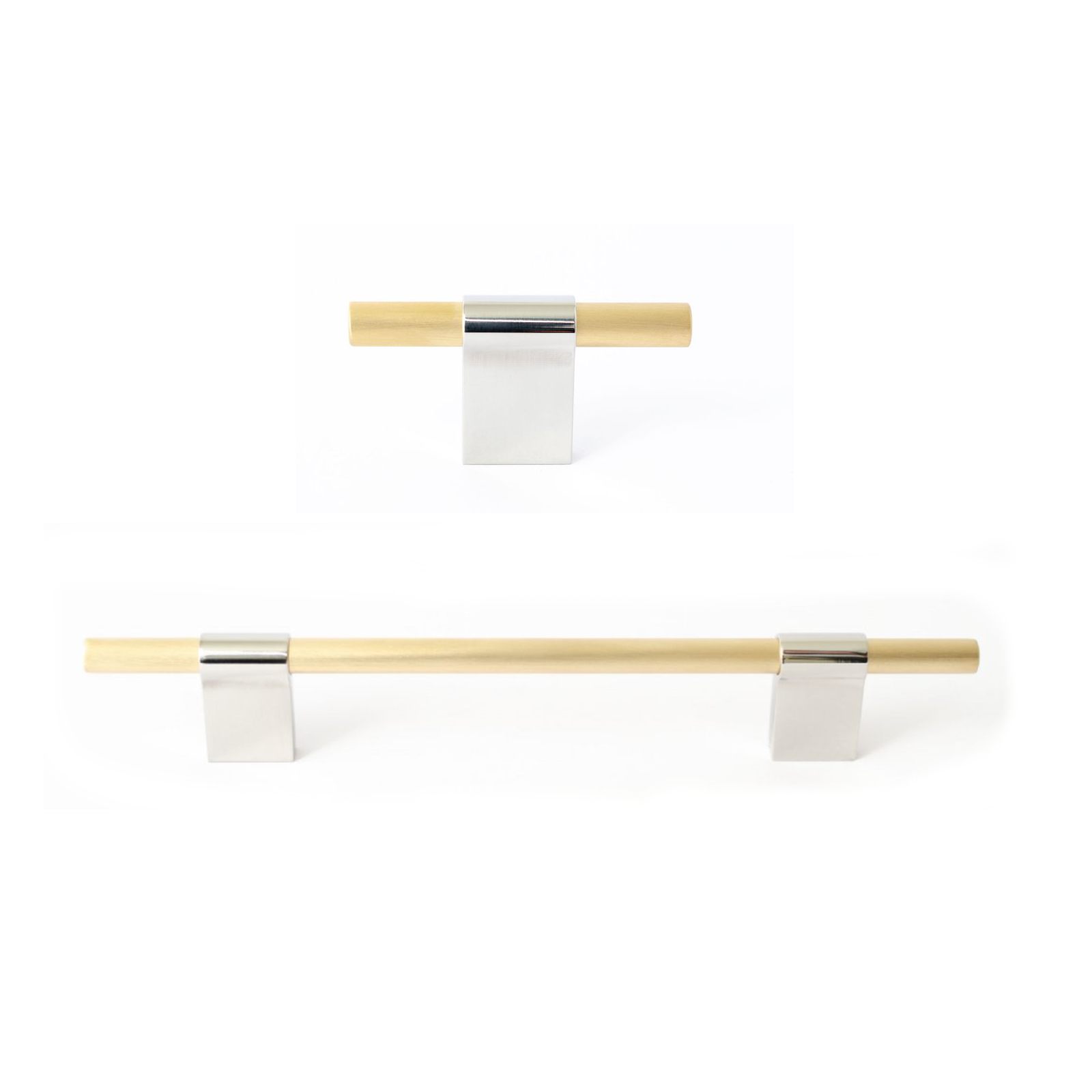 Brass and Nickel Drawer Pulls - T Bar Line Brushed & Polished Cabinet Hardware for Kitchen, Bathroom, and Furniture Upgrade