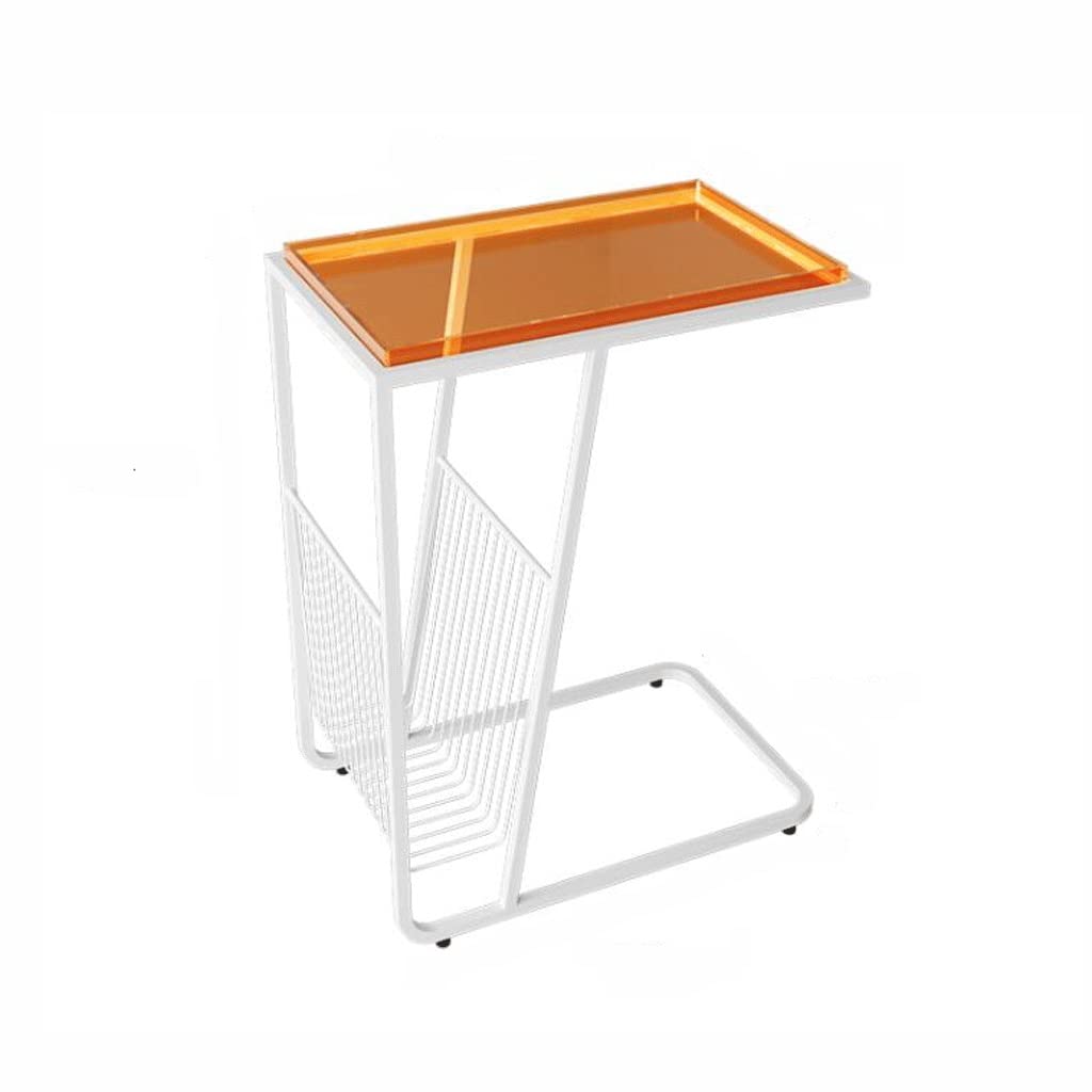 Transparent C-Shaped Bedside Table - Slim Wrought Iron Nightstand with Storage Compartment for Bedroom & Living Room | Perfect Narrow End Table for Small Spaces (White) - Ideal for Apartments, Dorms & Cozy Home Decor