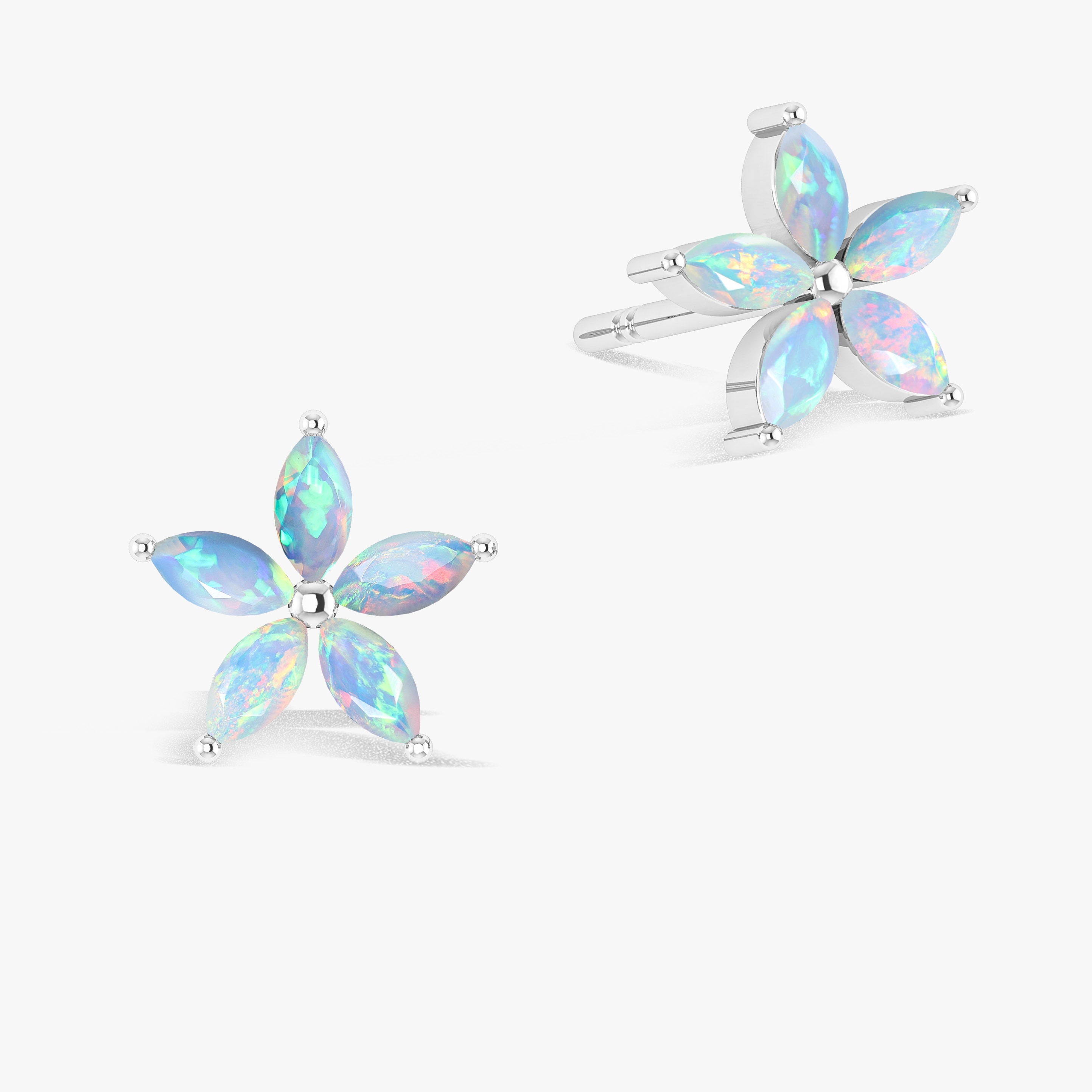 Marquise Tone Natural White Opal Flower Stud Earrings for Women – Elegant Floral Jewelry Gift for Wedding, Party & Everyday Wear