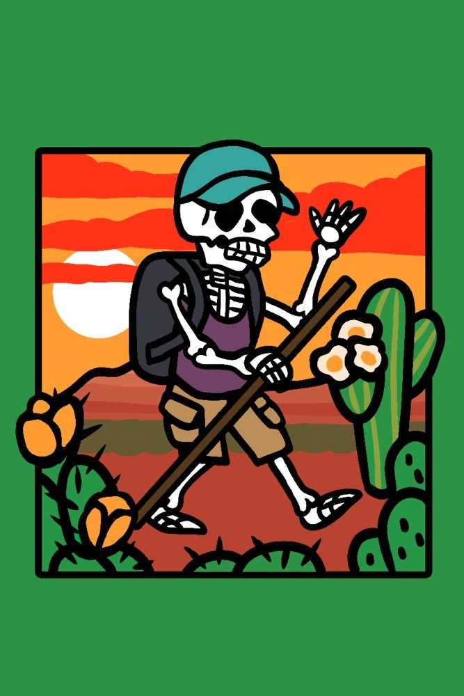 Day of the Dead Skeleton Hiking Wall Art - 16x24 Gallery Quality Metal Print, Aluminum Decor for Home & Office - Perfect for Halloween Decorations, Dia de los Muertos Celebrations & Gothic Interior Design