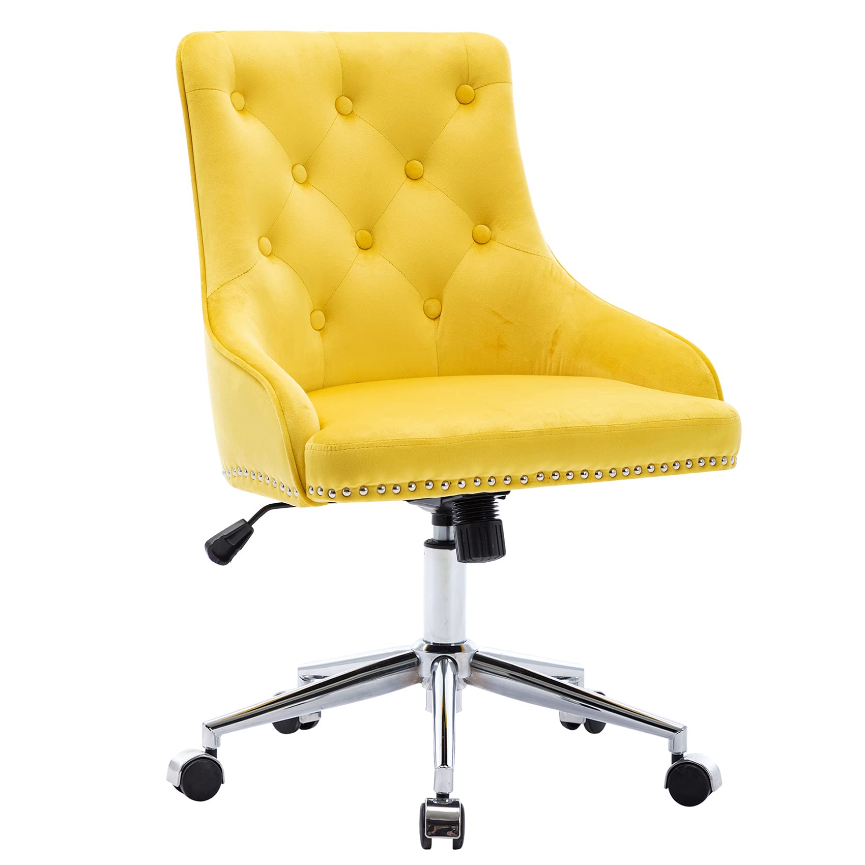 Velvet Desk Chair - Modern Swivel Office Chair with Wheels, Upholstered Mid-Back Vanity Task Chair, Height Adjustable & Tufted Rolling Chair for Home Office, Bedroom, Living Room (Yellow Velvet) - Perfect for Workstations, Makeup Vanities & Cozy Reading Nooks