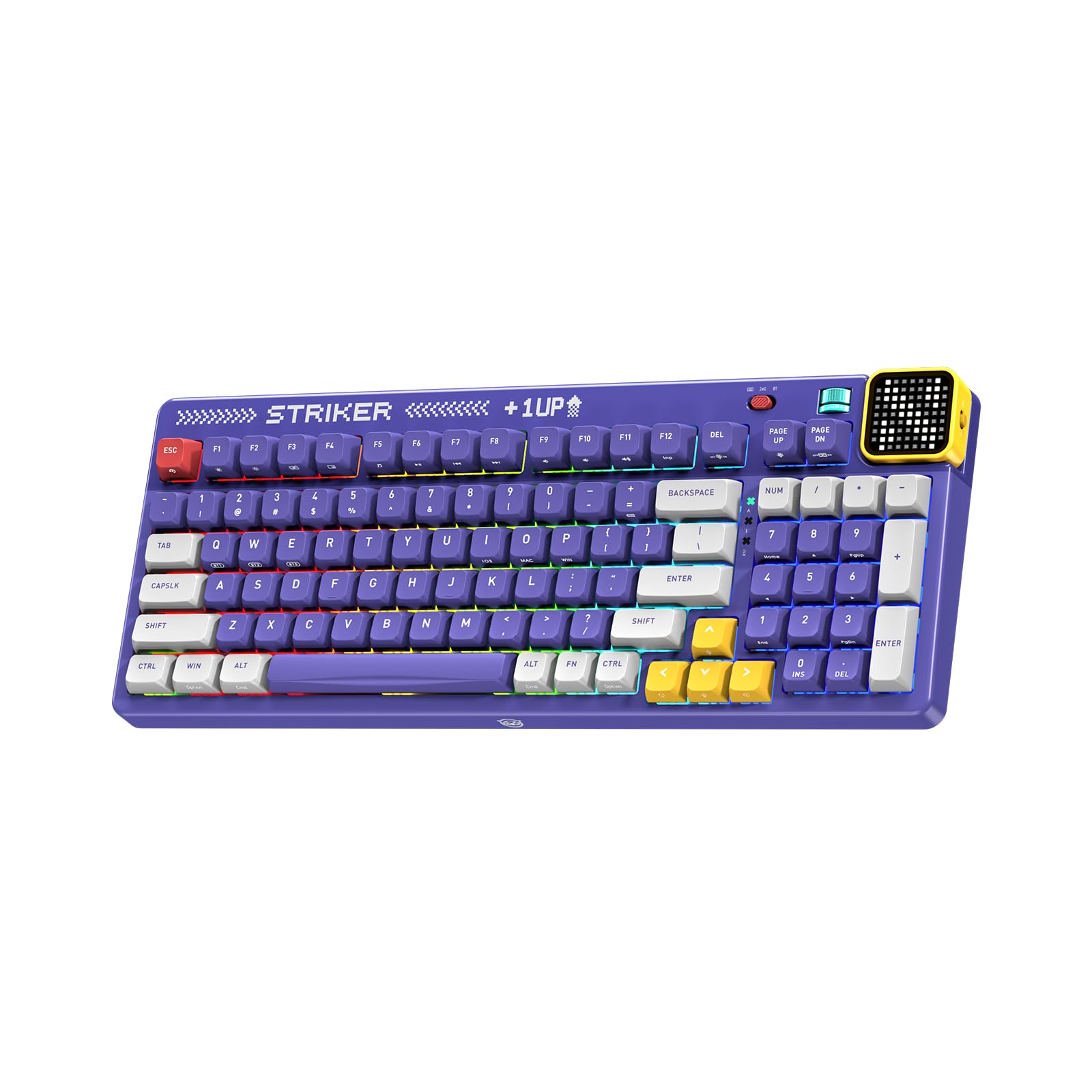 NYXI Striker Retro Mechanical Gaming Keyboard - 97 Keys, Bluetooth/2.4G/USB-C Hot Swappable, RGB Backlit with Display Screen, Gasket Structure for Win/Mac/iOS - Perfect for PC Gaming, Office Work & Streaming Setup