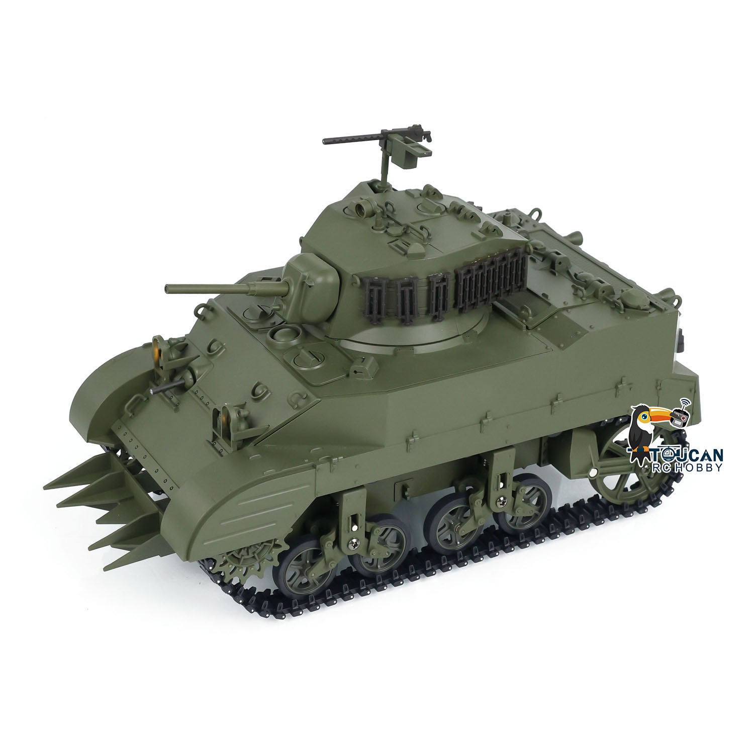 1/16 Scale RTR M5A1 Stuart Light Tank RC Military Model - 360° Rotating Turret & Recoiling Barrel - US/UK Version - Perfect for Collectors & Battle Reenactments