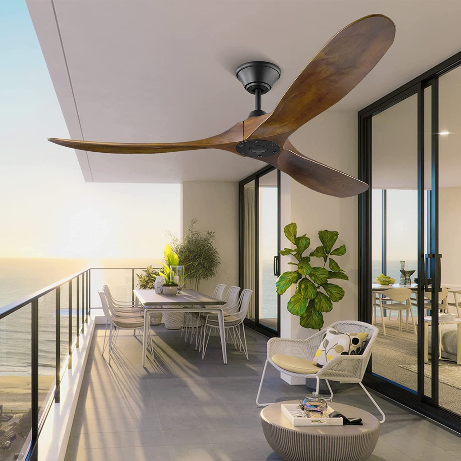 70 Inch Modern Ceiling Fan No Light - Industrial Farmhouse Style Indoor/Outdoor Ceiling Fan for Patio, Bedroom & Living Room - Silent Inverter Motor - Brown Finish - Perfect for Home, Office and Commercial Spaces