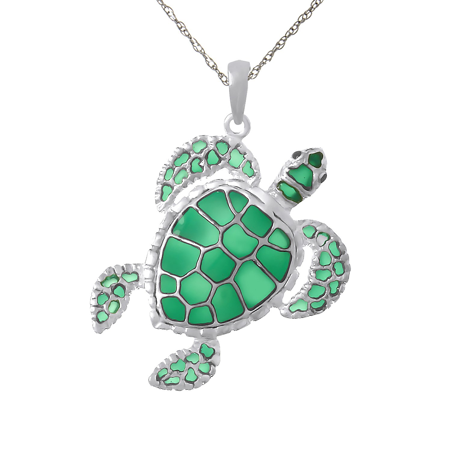 925 Sterling Silver Sea Turtle Charm Necklace with Green Stained Glass Enamel - Dainty Ocean Jewelry for Women, Gift for Marine Lovers, Perfect for Beach Vacations & Summer Outfits