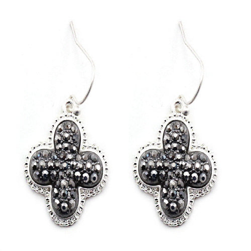 Clover Pave Earrings in Sterling Silver & Hematite - Elegant Stud Earrings for Women, Perfect for Everyday Wear, Parties & Gifts