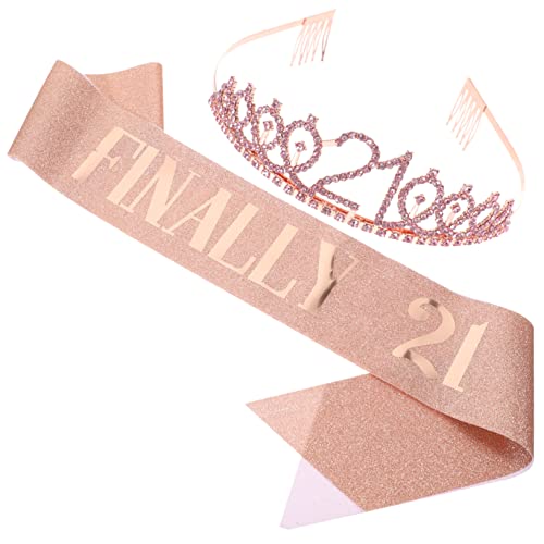 Vaguelly 21st Birthday Sash & Tiara Set for Girls - Sparkly Shoulder Strap, Crown, and Makeup Kit - Perfect for Women's Birthday Parties, Quinceañeras, and Special Celebrations