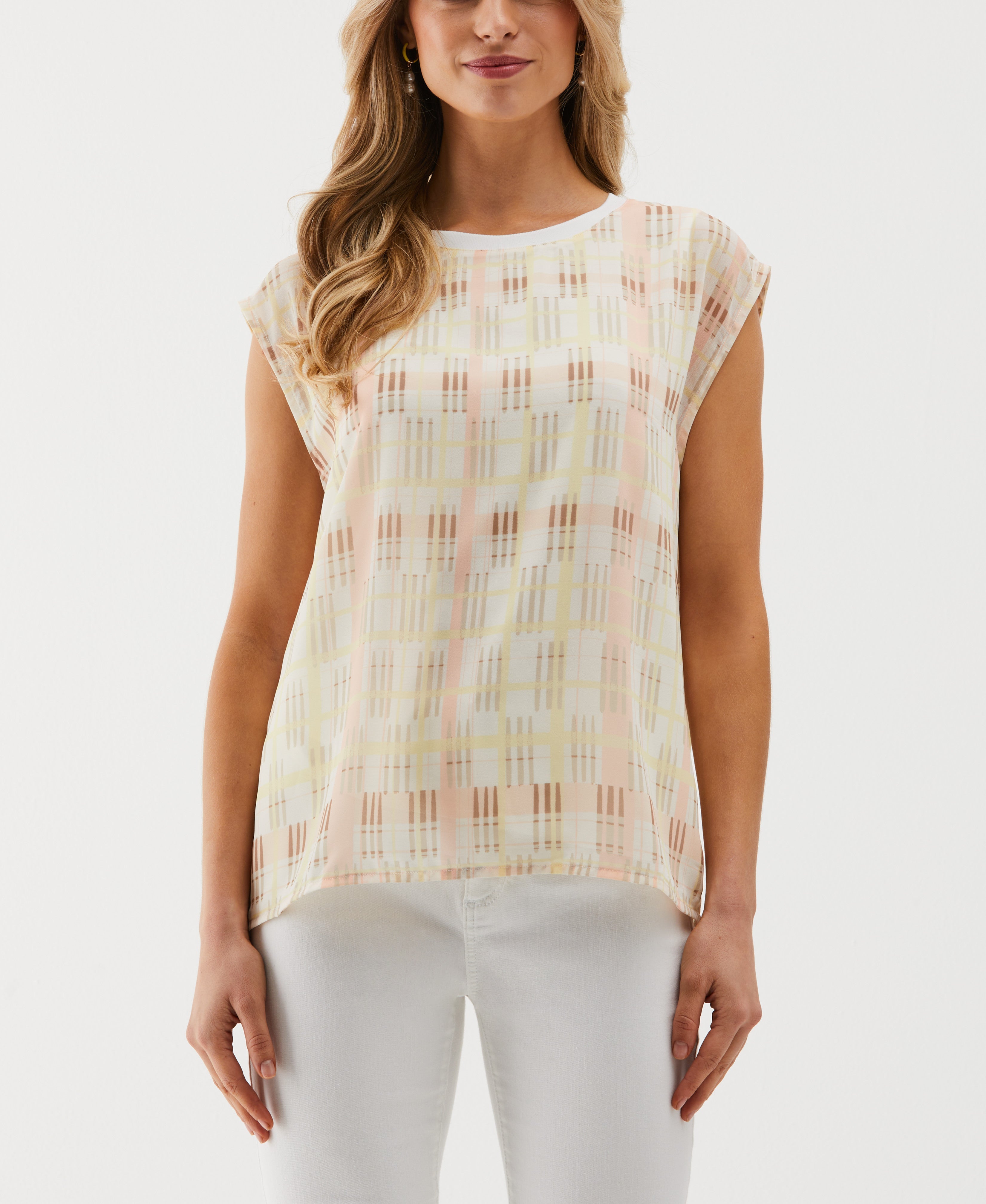 Stylish Women's Crosshatch Print Blouse - Trendy Casual & Office Wear for Everyday Outfits